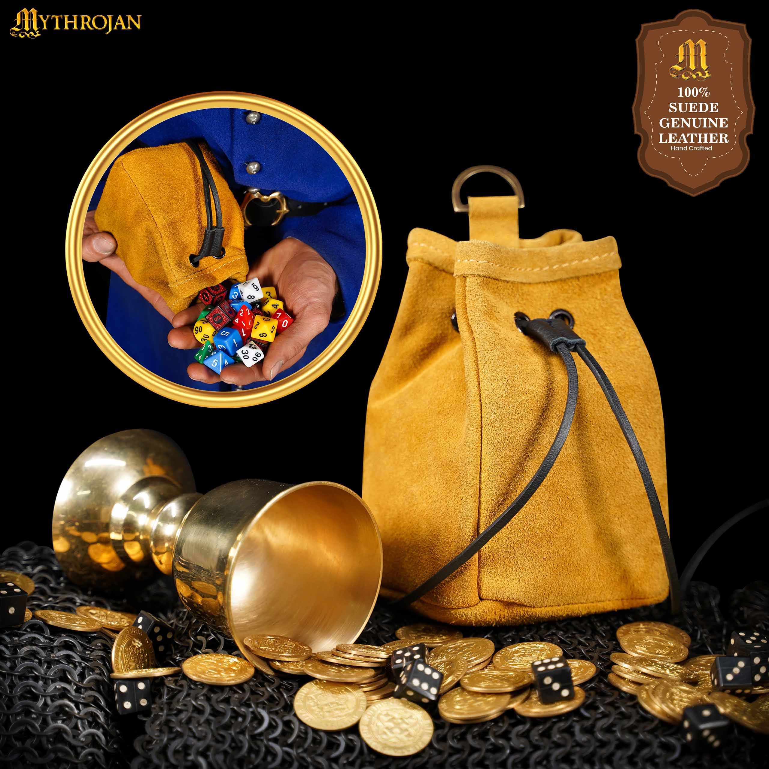 Medieval Suede Leather Drawstring Belt Pouch-300946YE 1 Suede Leather Pouch