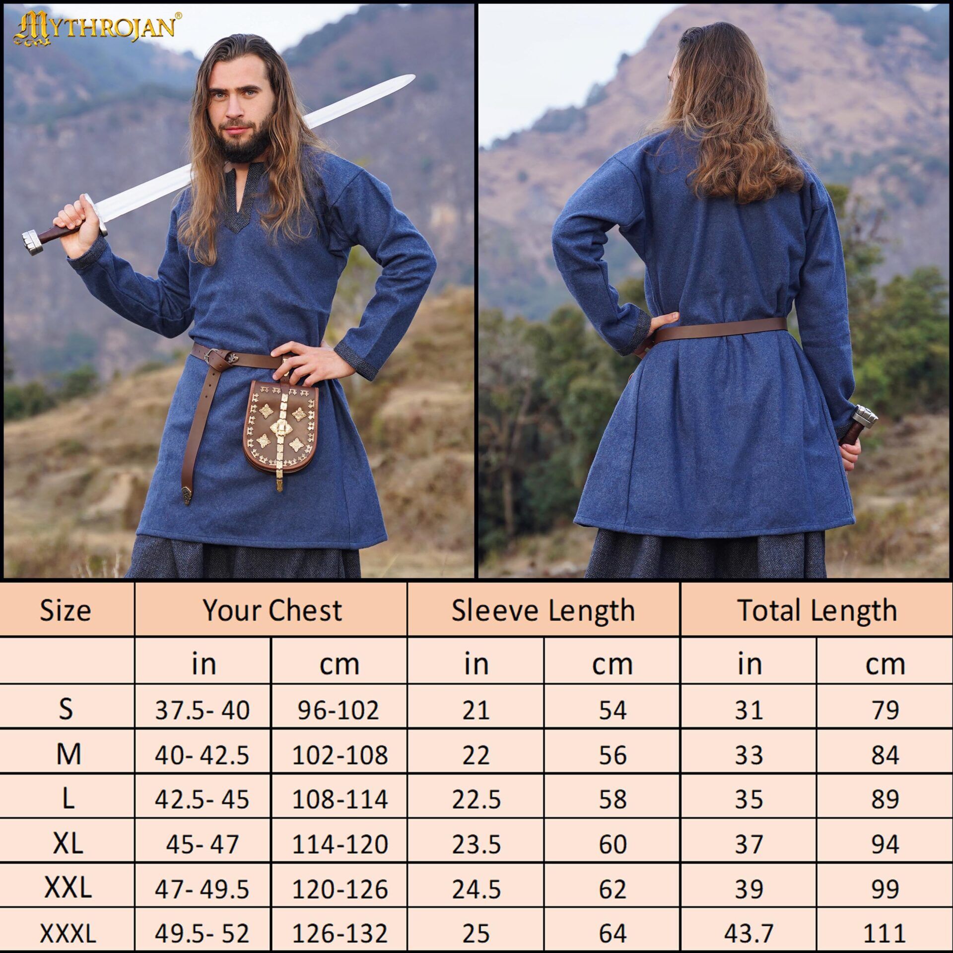Eric The Bold Viking Tunic, Recycled Wool Diamond Twill Trim - 301103WBL 2 Viking Tunic