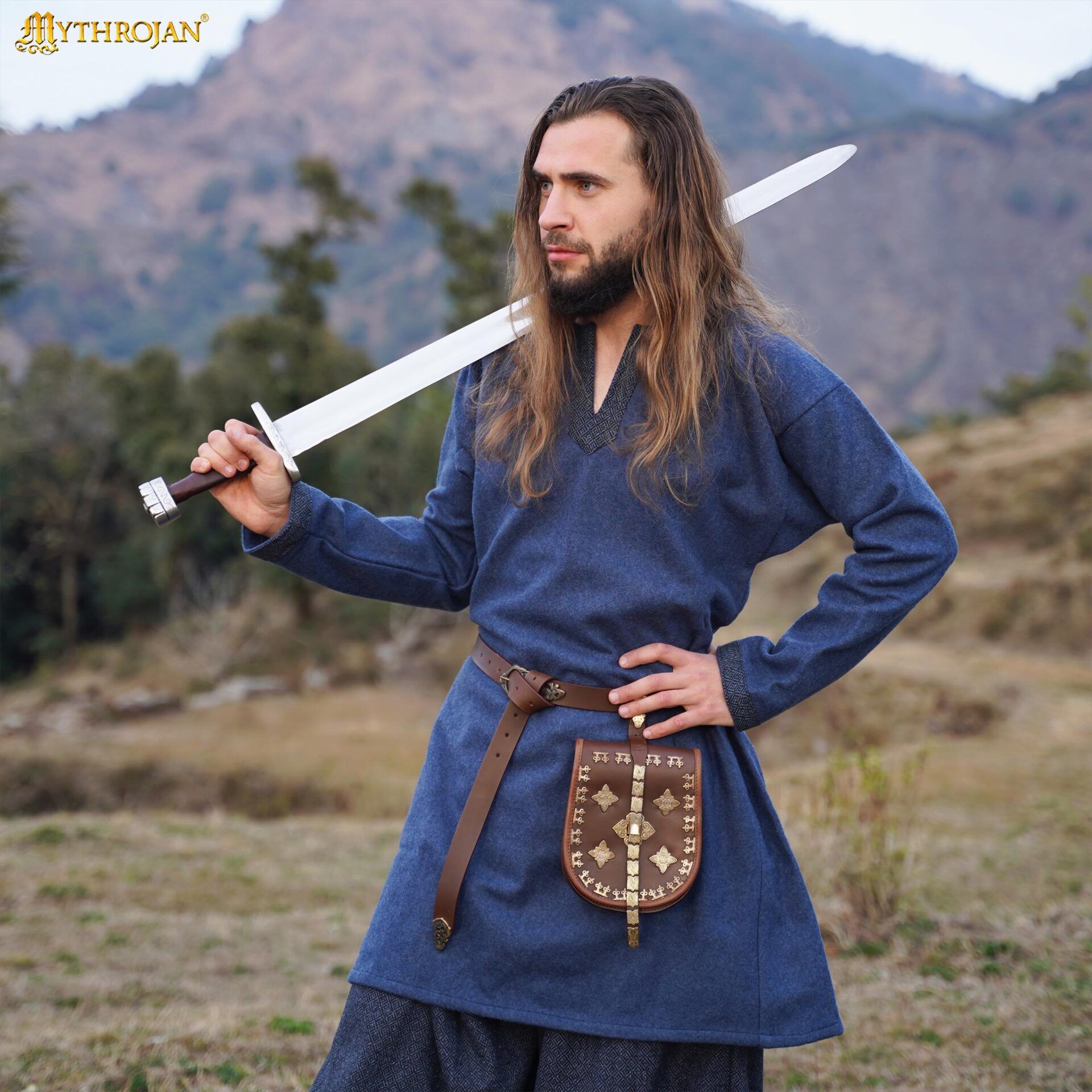 Eric The Bold Viking Tunic, Recycled Wool Diamond Twill Trim - 301103WBL 6 Viking Tunic