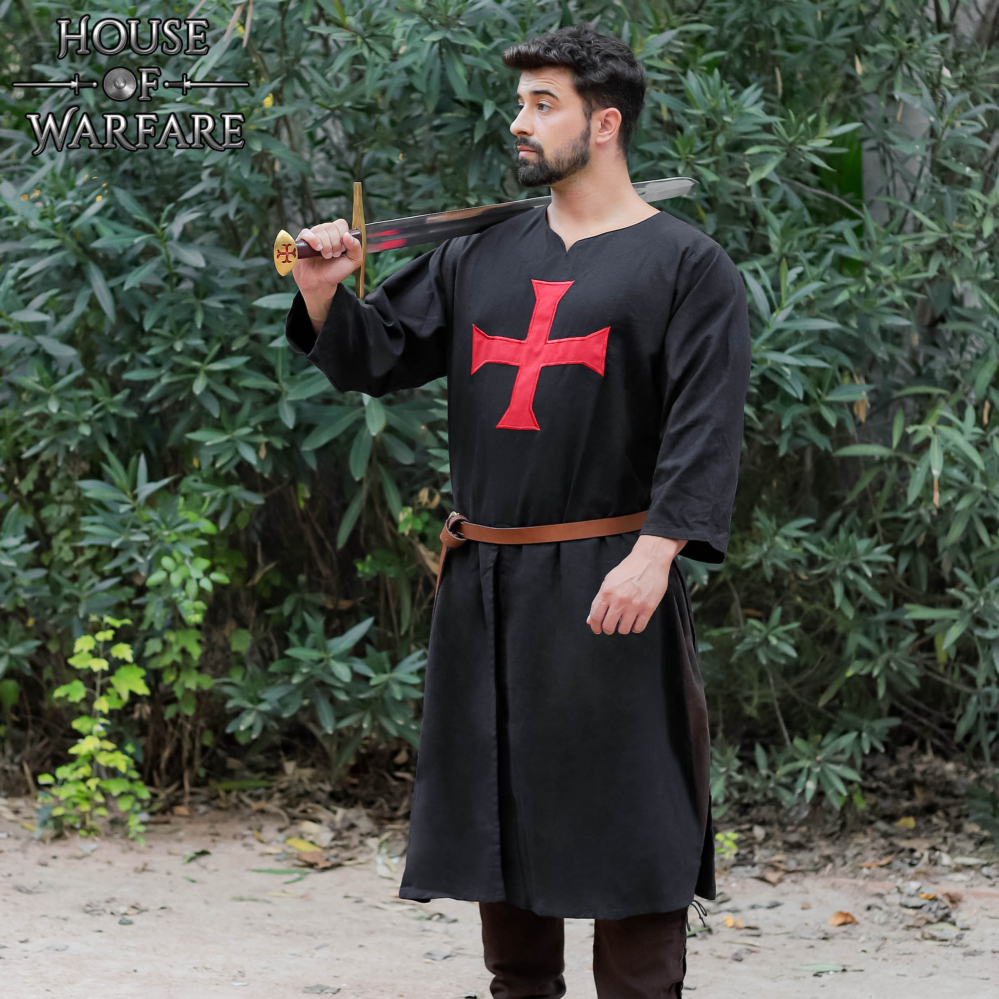 Templar Knight Crusader Tunic Black with Red Cross - 700929 1 Crusader Canvas Tunic