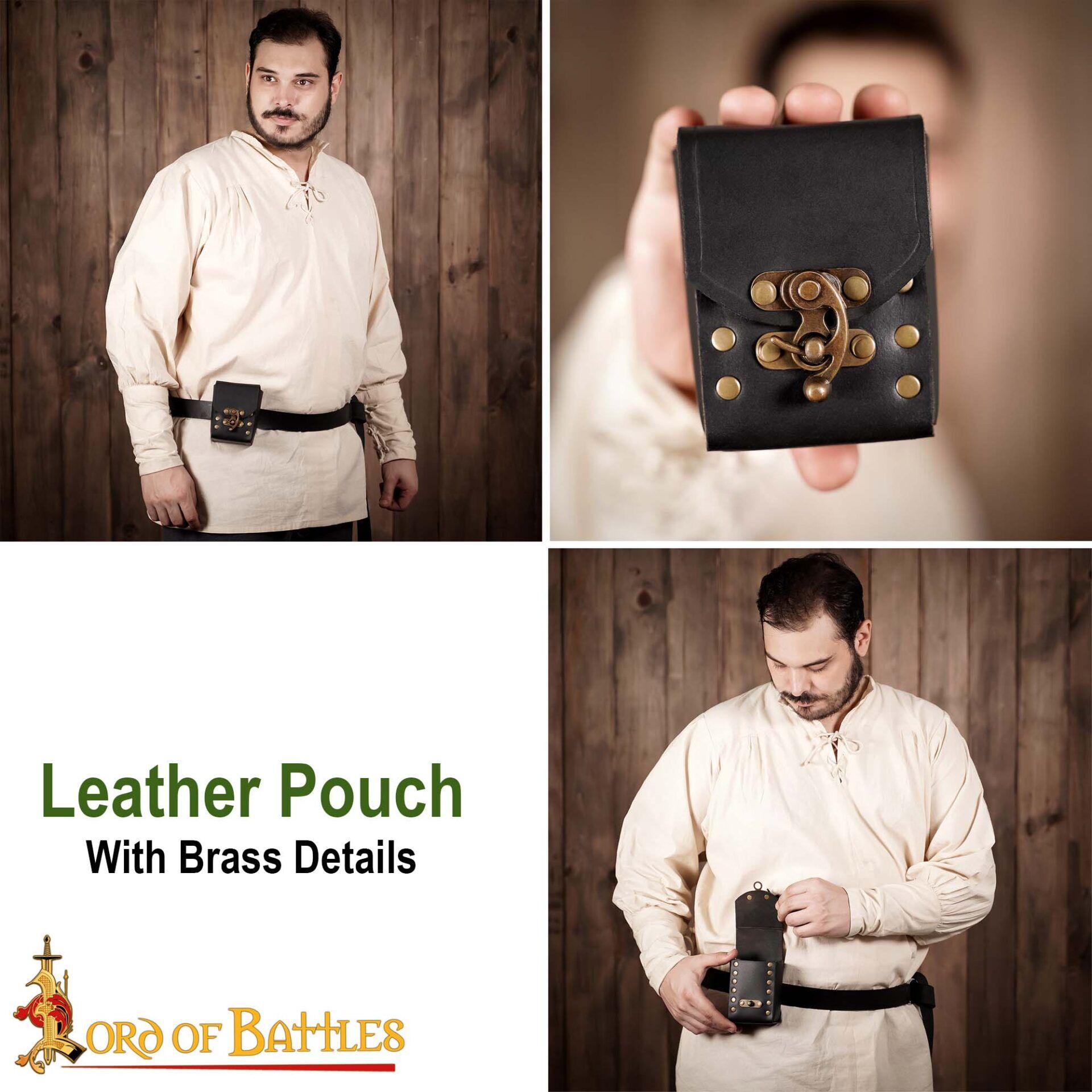 Medieval leather pouch-25864BK 7 Leather Belt Pouch