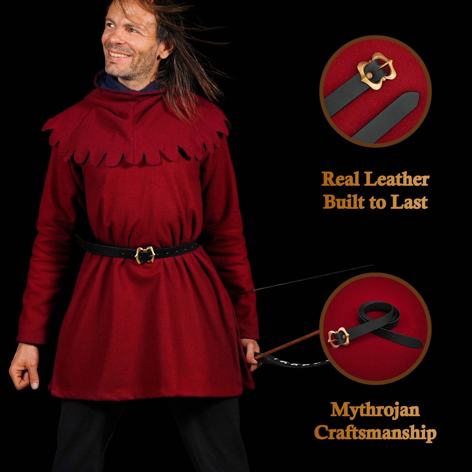 Medieval leather belt with brass buckle-300715BK 5 medieval leather belt