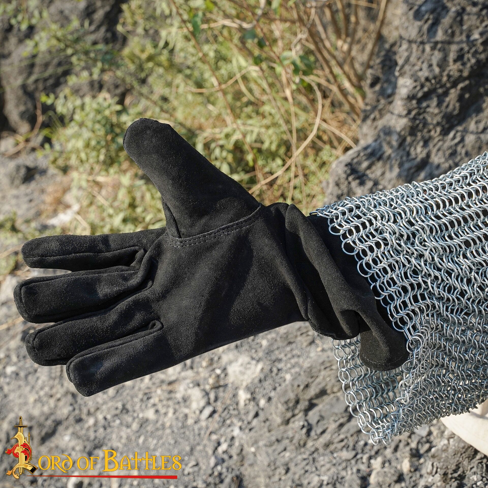 14th–15th Century Medieval Black Suede Leather Gloves – Reenactment and LARP Protective Handwear-6801BK 5 Leather Suede Gloves