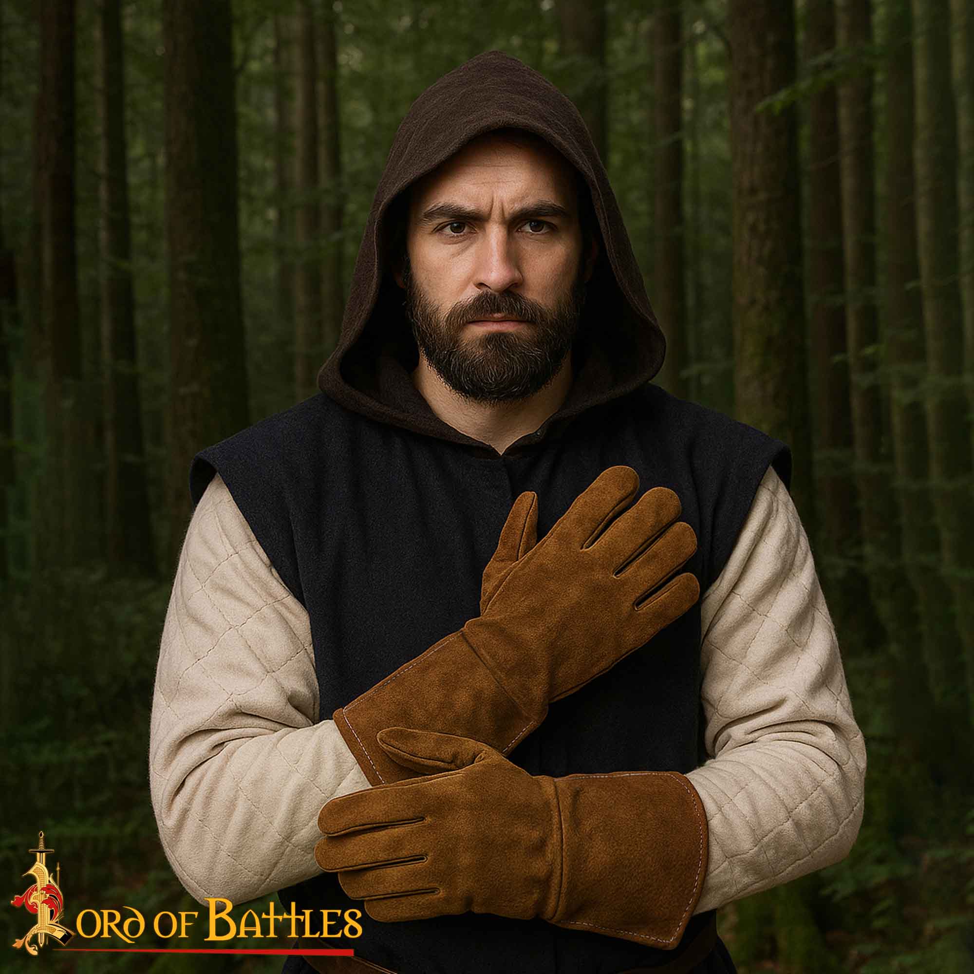 14th–15th Century Medieval Brown Suede Leather Gloves – Reenactment and LARP Protective Handwear-6801BR 6 Leather Suede Gloves