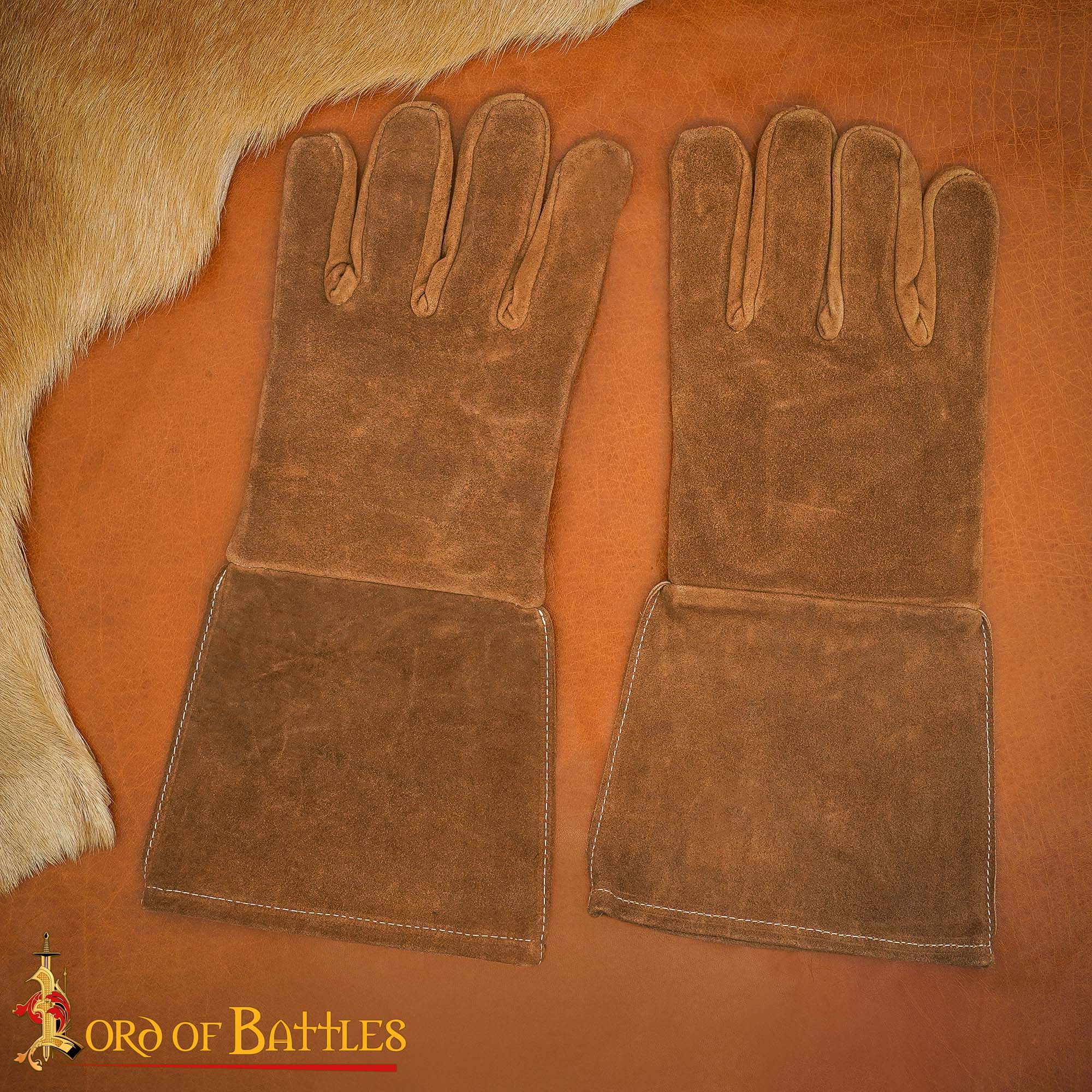 14th–15th Century Medieval Brown Suede Leather Gloves – Reenactment and LARP Protective Handwear-6801BR Leather Suede Gloves