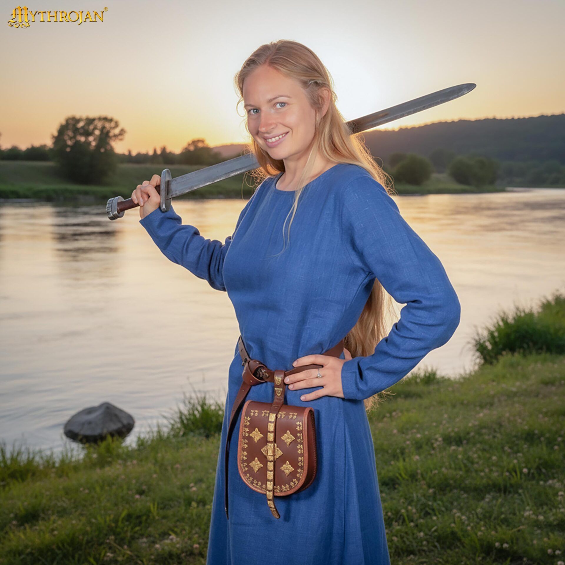 Helga Viking Dress Linen Medieval Women Long Dress- 301078BL 1 Helga Viking Dress