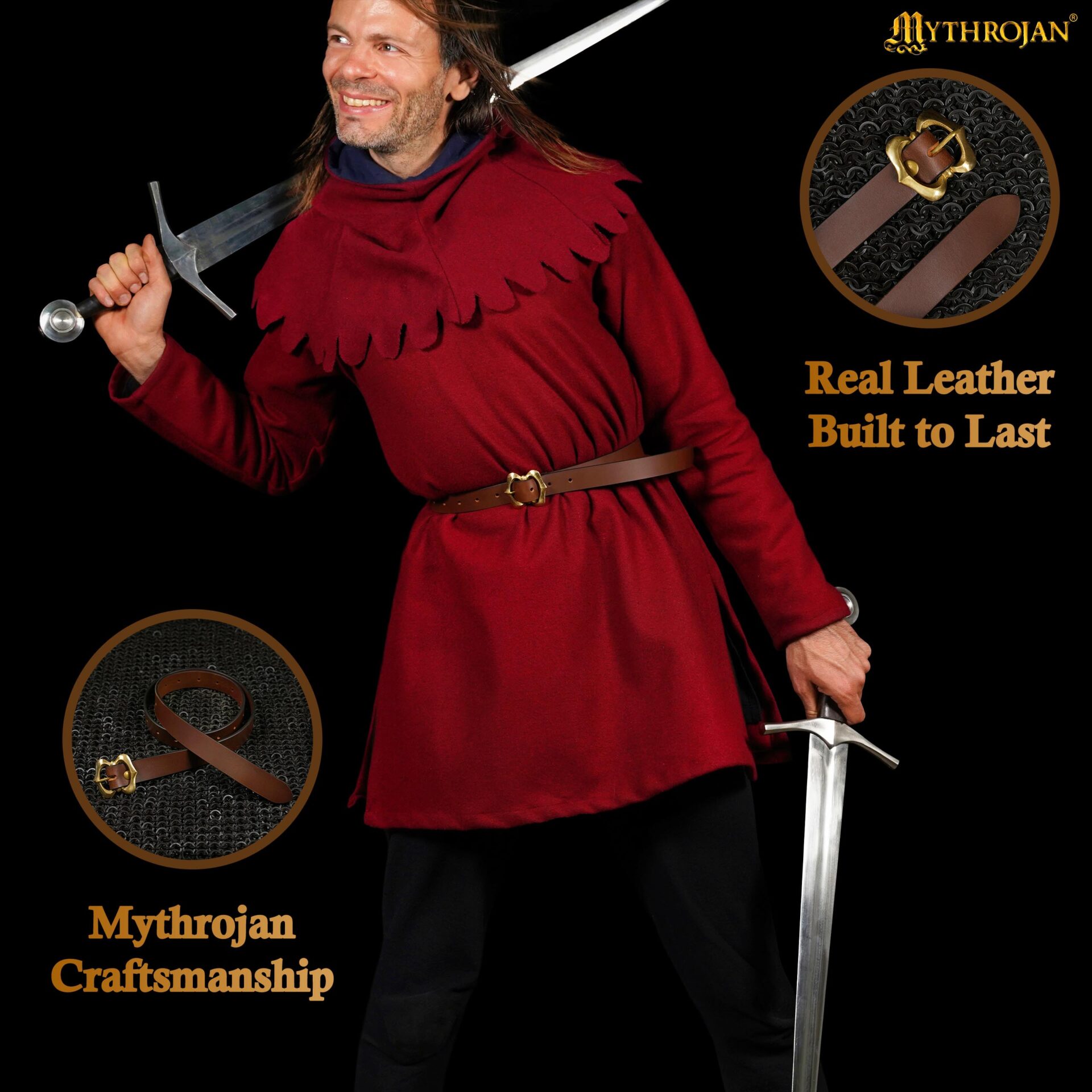 Medieval leather belt with brass buckle-300715BR 4 medieval leather belt