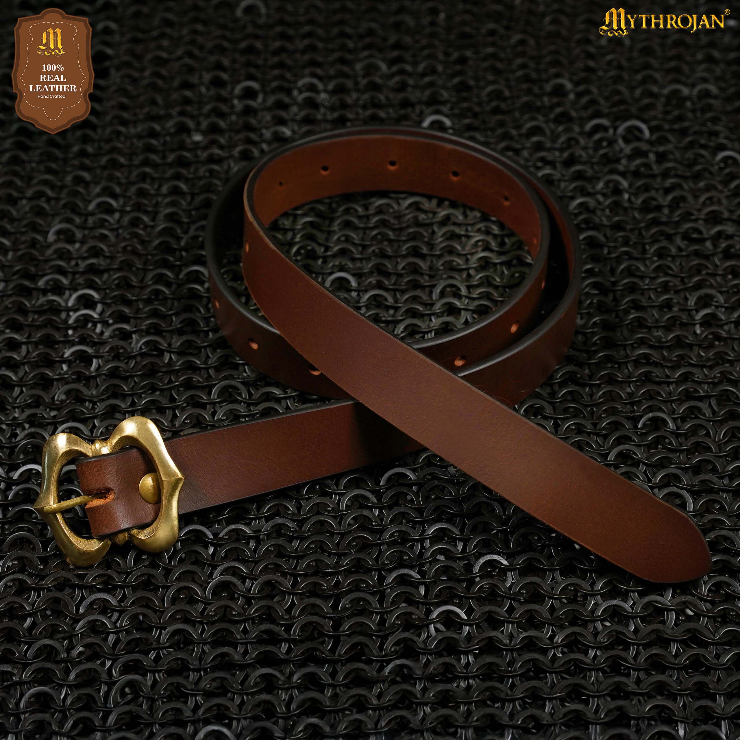 Medieval leather belt with brass buckle-300715BR Buckled Medieval Leather Belt