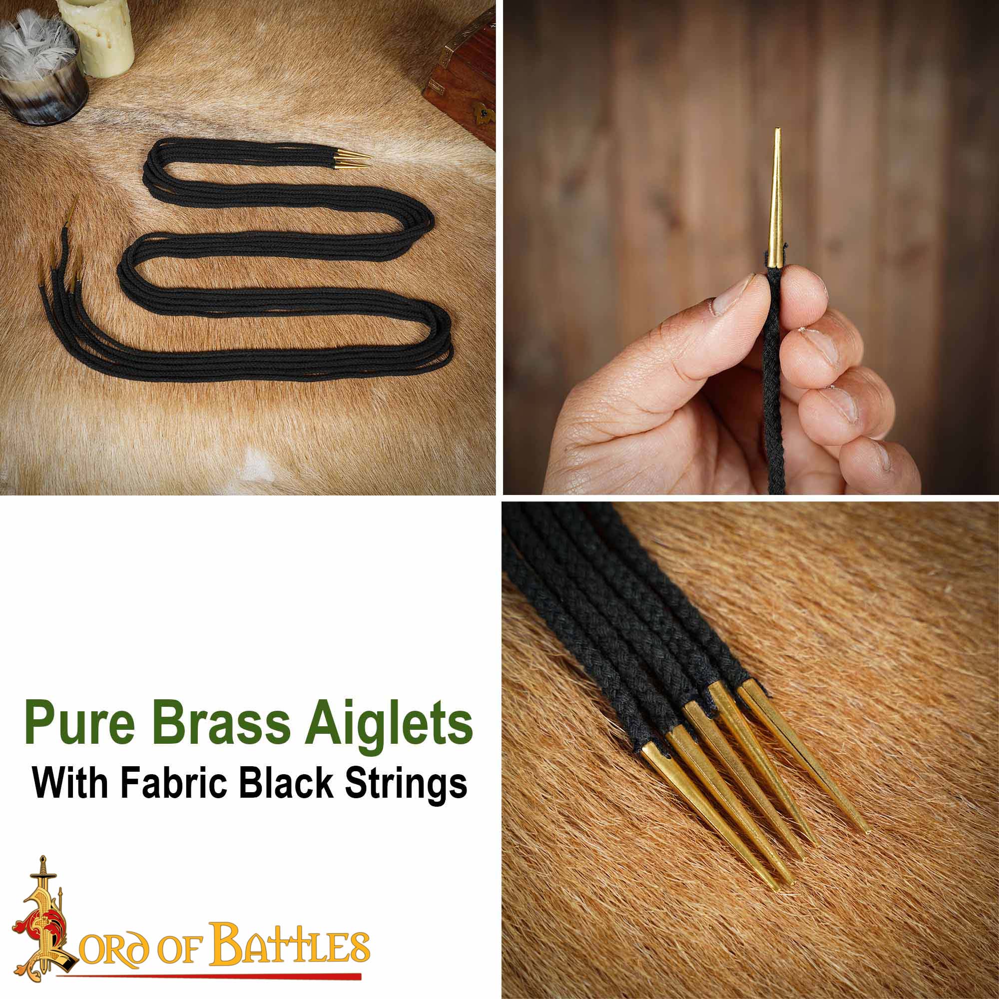 15th Century Medieval Arming Points Set Cotton Laces with Brass Tipped Aiglets-7451BK-5Pcs 6 Brass Aiglet String