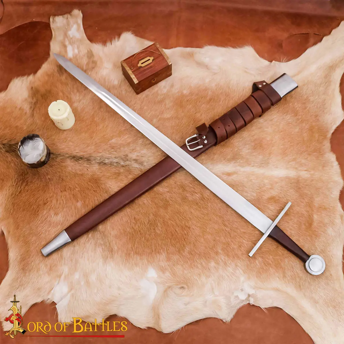 Traditionally Hand-Forged Norman Medieval Sword with Wheel Pommel – Fully Tempered Steel Blade with Leather Scabbard Traditionally Hand-Forged Norman Medieval Sword with Wheel Pommel – Fully Tempered Steel Blade with Leather Scabbard - Image 9