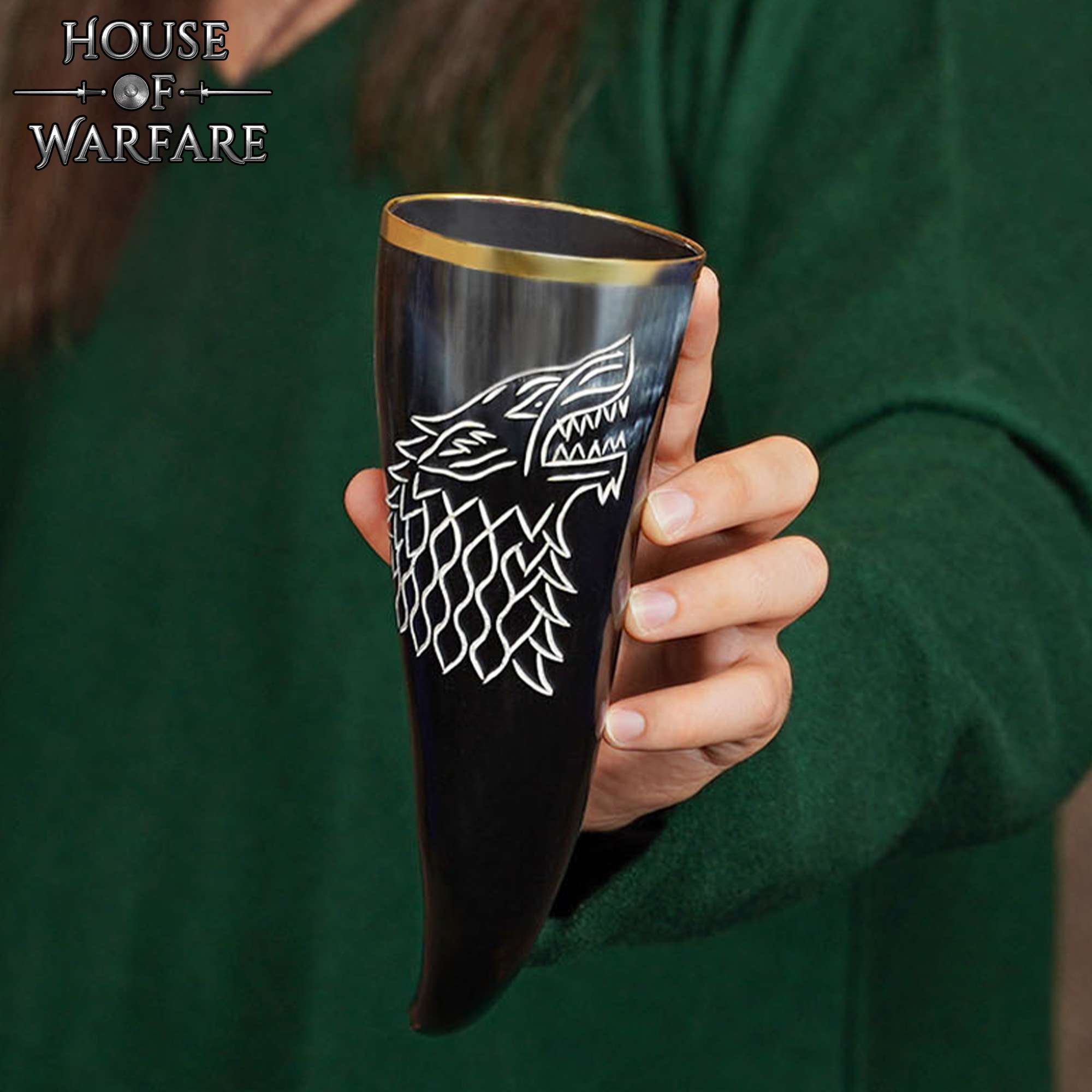 10th Century Viking Drinking Horn with Engraved Wolf Design-700746