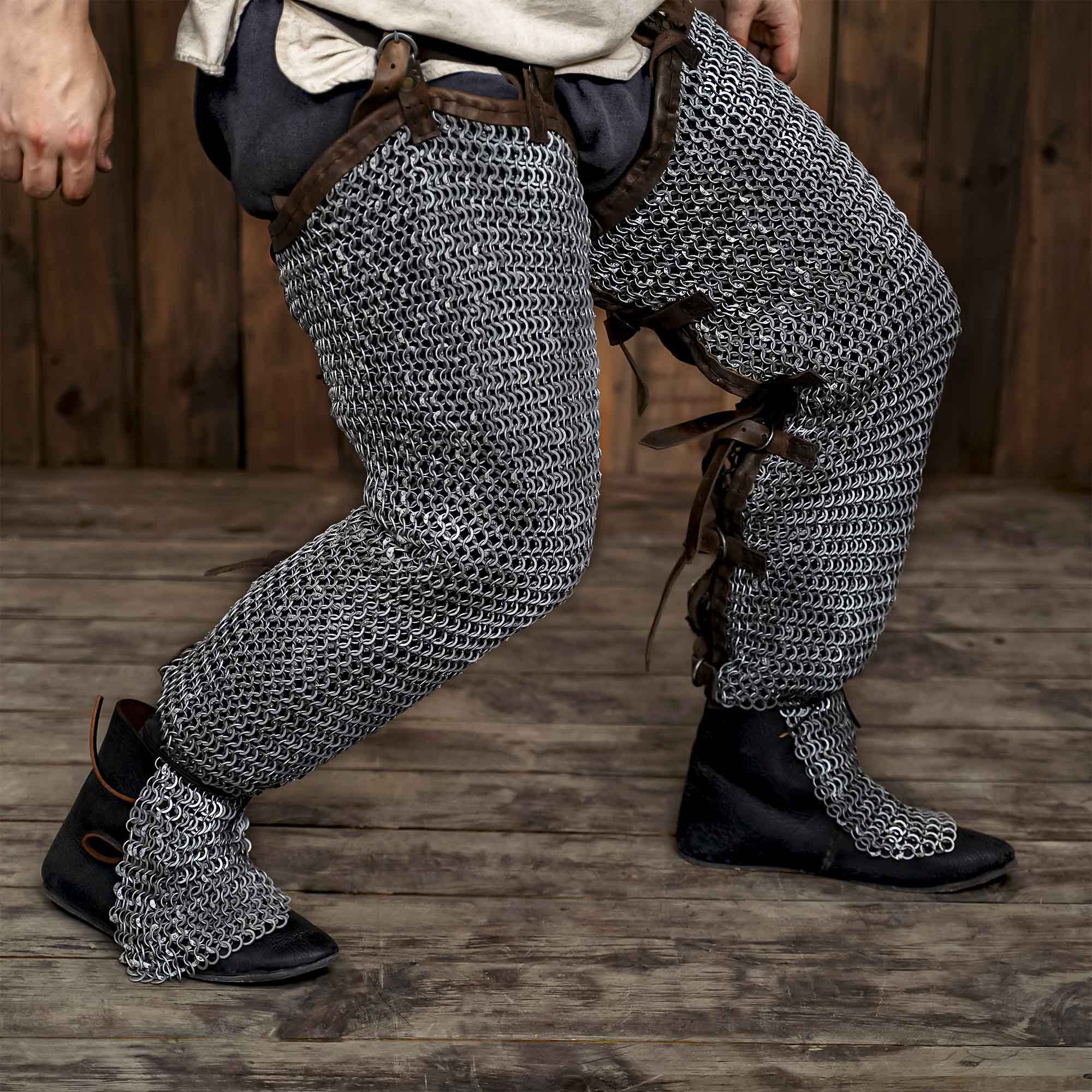 Round Ring Chainmail Leggings Chausses Hoses, Dome Riveted, ID 10 mm, Mild Steel Round Ring Chainmail Leggings Chausses Hoses, Dome Riveted, ID 10 mm, Mild Steel