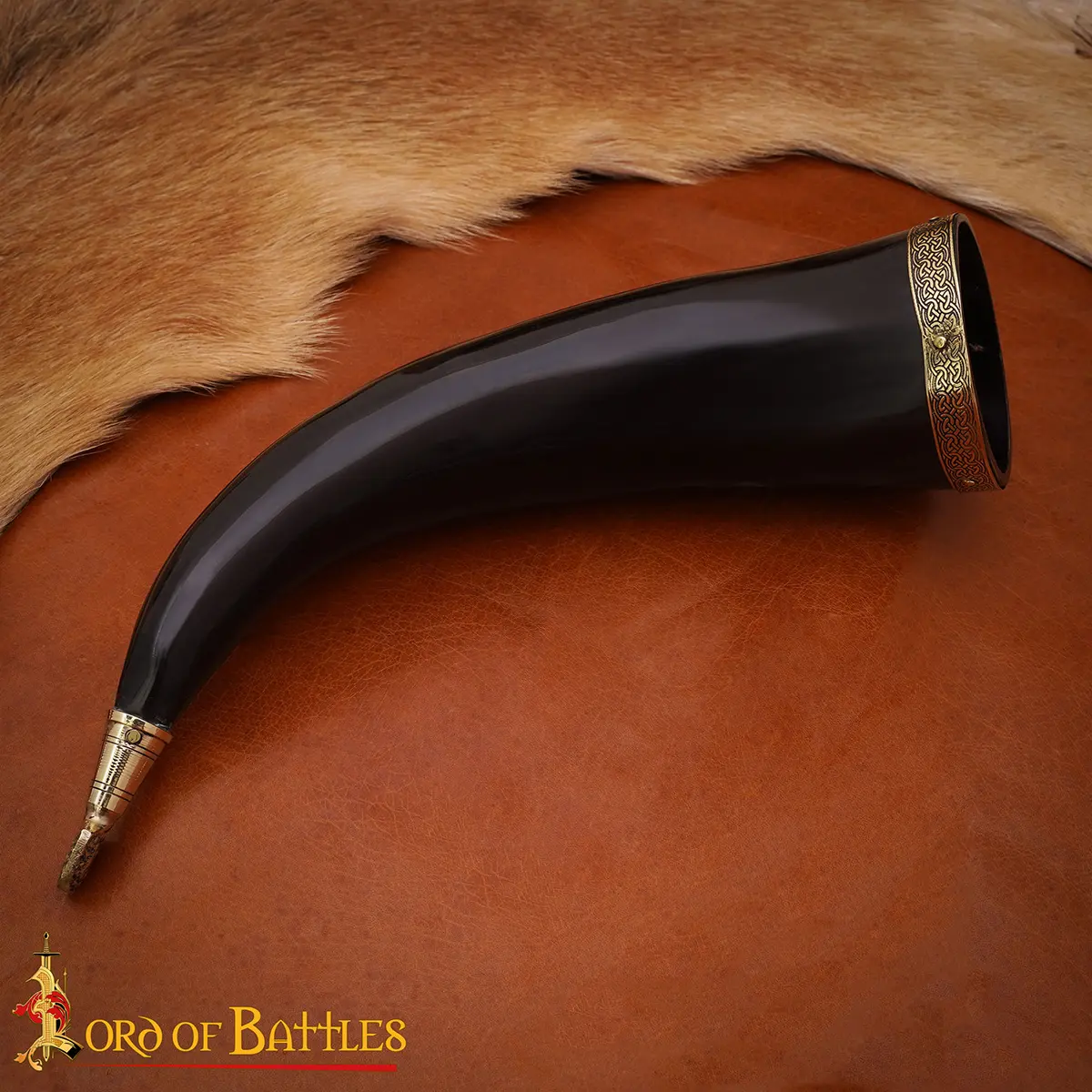 Engraved Viking Drinking Horn -Polished Ox Horn with Brass Rim & Tip | Norse Bird Motif - Image 5
