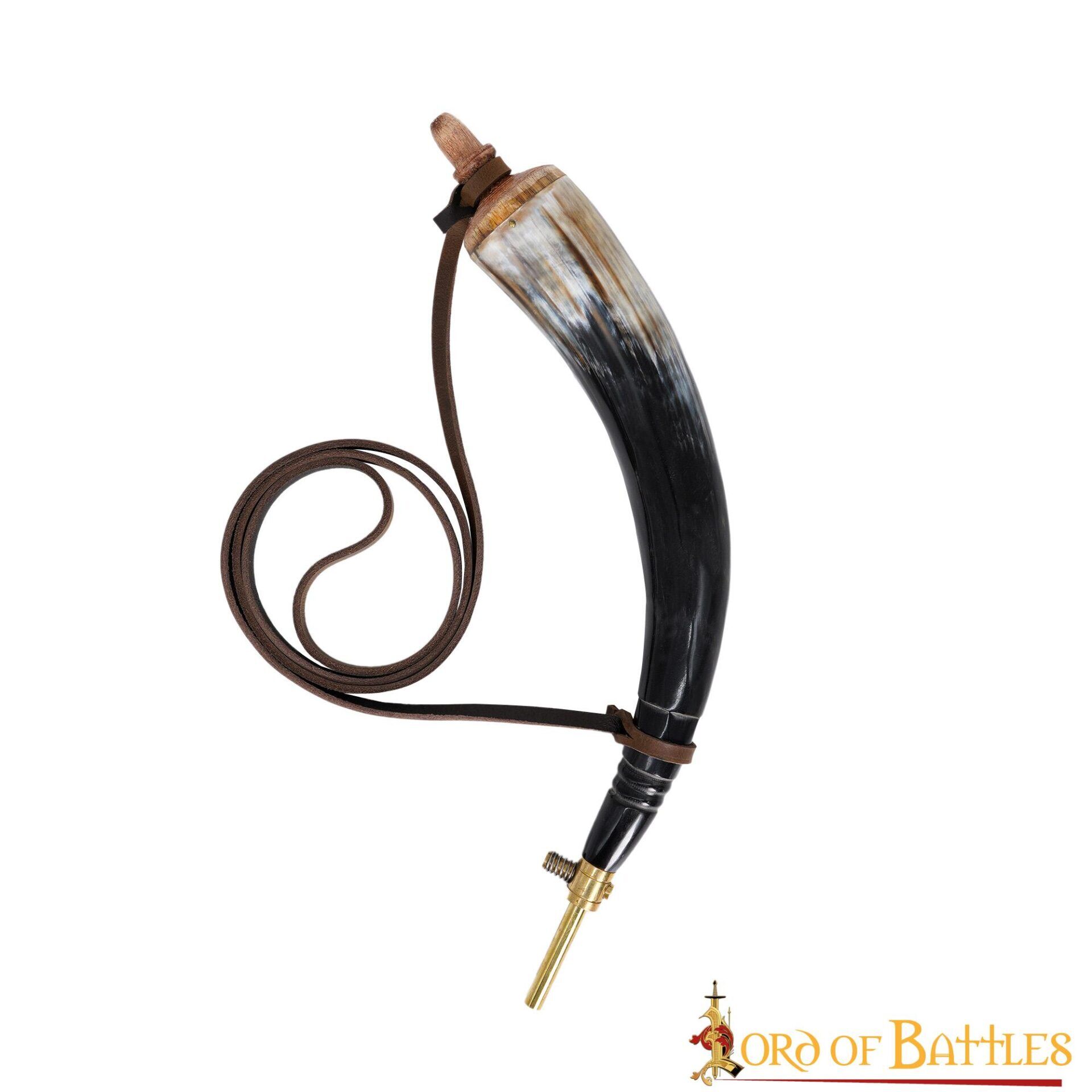 1-41-1 Medieval Viking Gun Powder Horn Functional Genuine Horn Accessory
