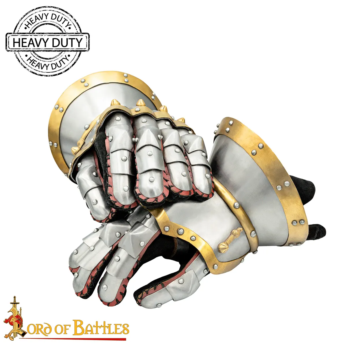 Medieval Hourglass Gauntlets 16 Gauge Steel with Brass Accents & Integrated Suede Leather Gloves Armor - Image 5