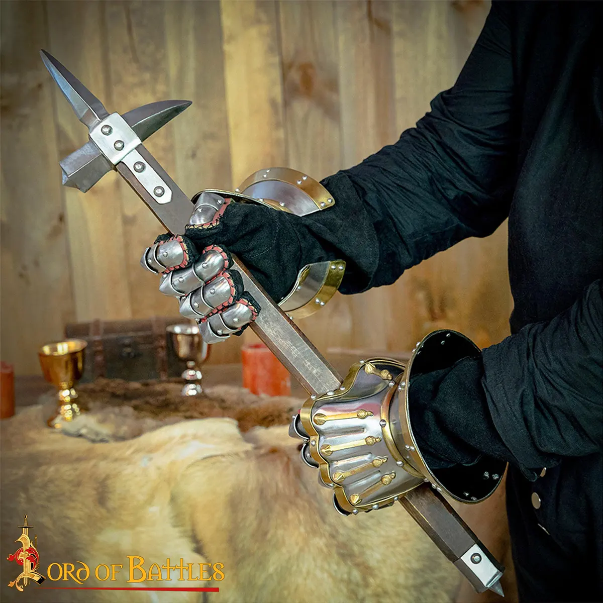 Medieval Hourglass Gauntlets 16 Gauge Steel with Brass Accents & Integrated Suede Leather Gloves Armor - Image 6
