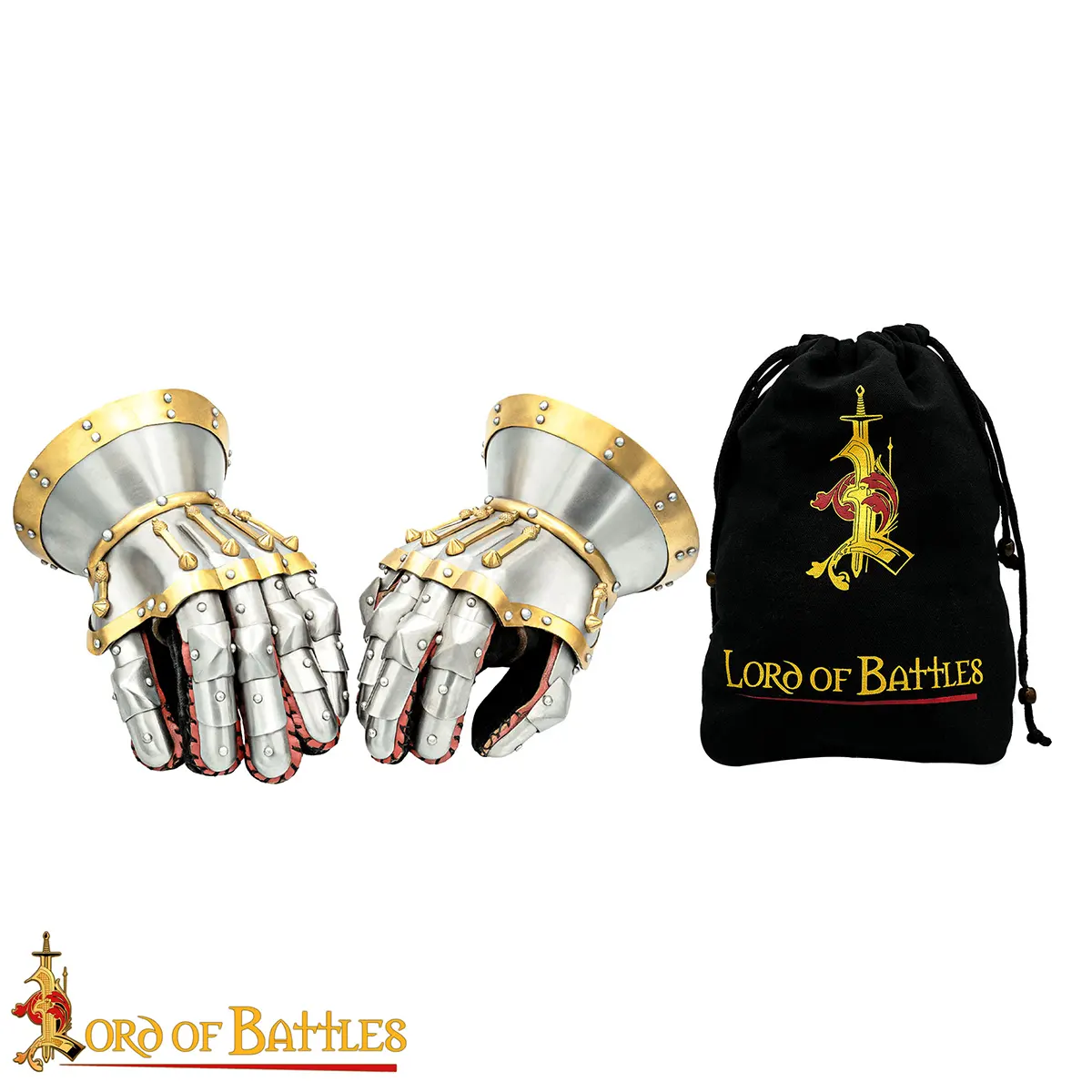 Medieval Hourglass Gauntlets 16 Gauge Steel with Brass Accents & Integrated Suede Leather Gloves Armor - Image 8