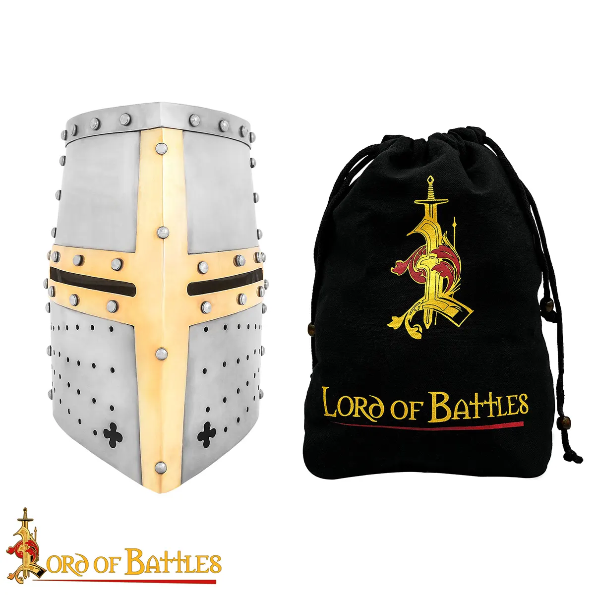 Crusader Knight Pot Helm Battle Ready with Brass Cross – 16 Gauge Steel Helmet - Image 8