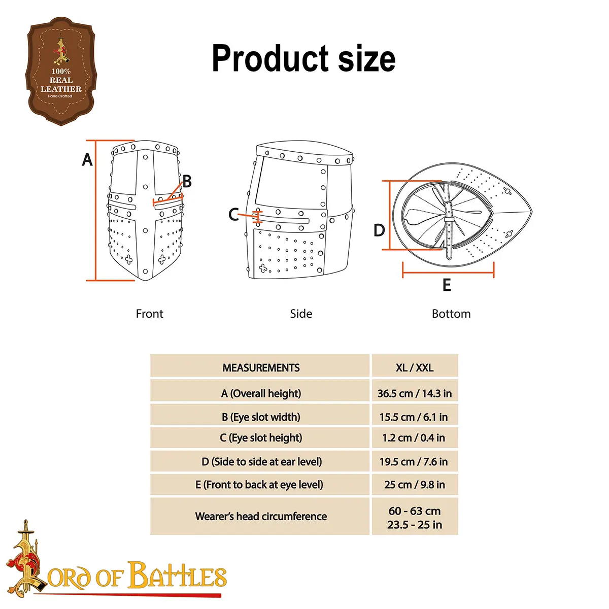 Crusader Knight Pot Helm Battle Ready with Brass Cross – 16 Gauge Steel Helmet - Image 3