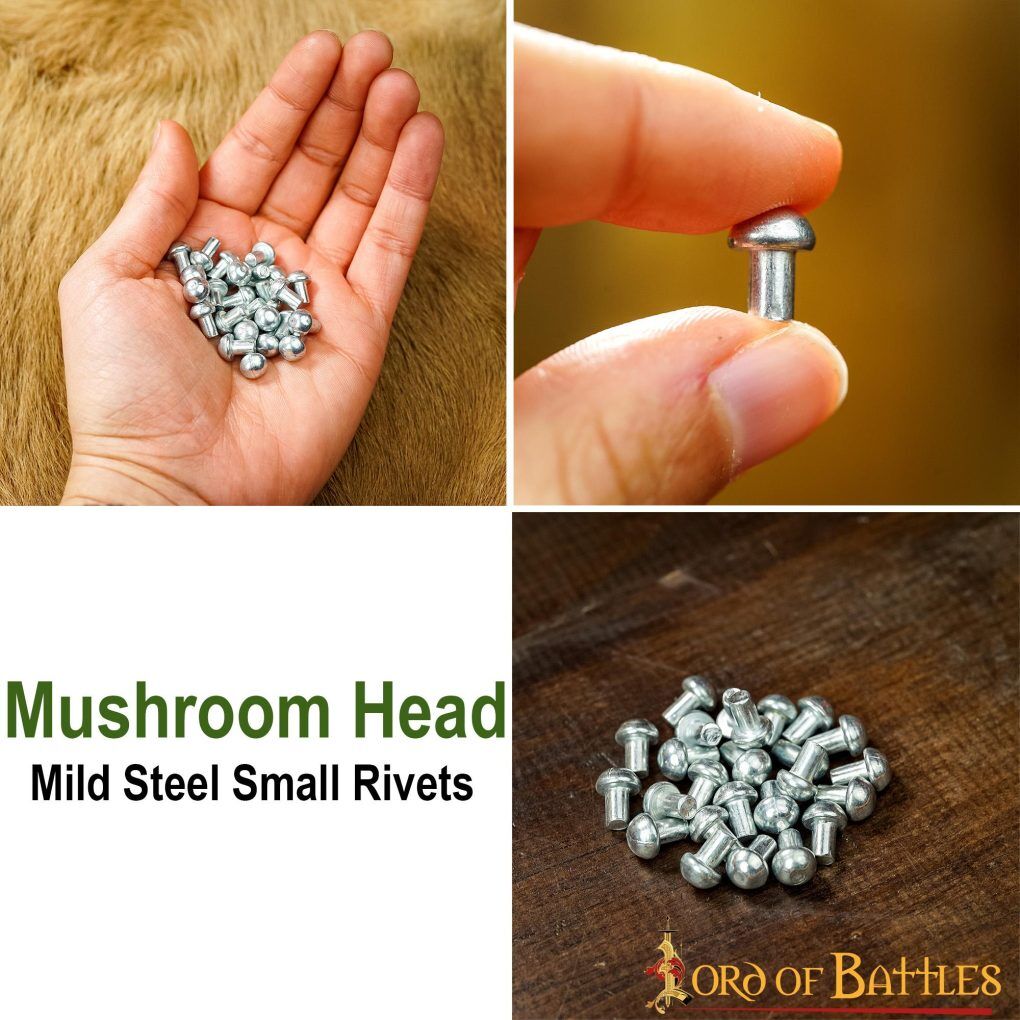 Mushroom Head Steel Rivets Set of 25 or 100 Steel Armor Leather Equipment Mushroom Head Steel Rivets Set of 25 or 100 Steel Armor Leather Equipment