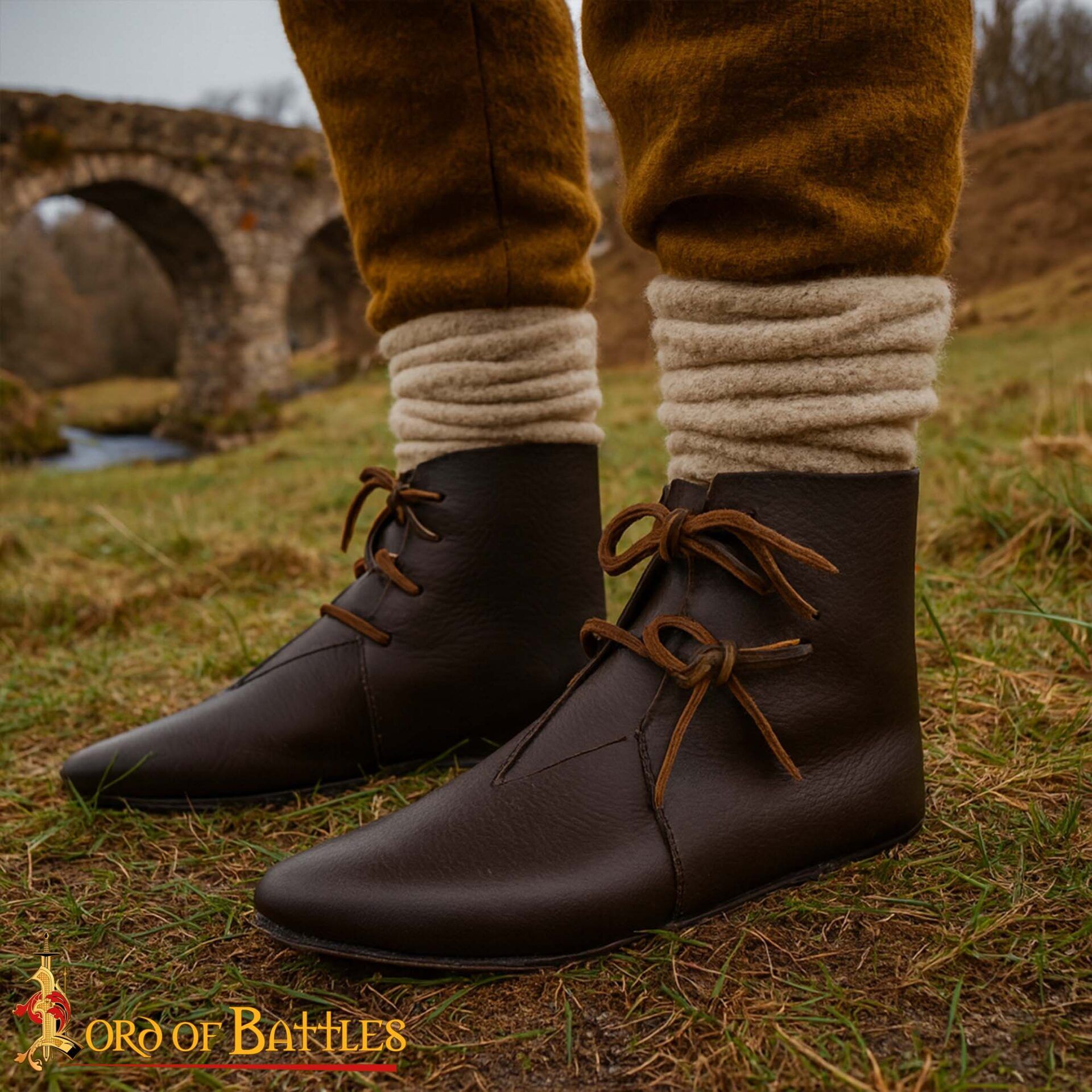 Medieval Turnshoes Black Leather Lace-Up Viking & Medieval Shoes-25257BR 4 Medieval Turnshoes