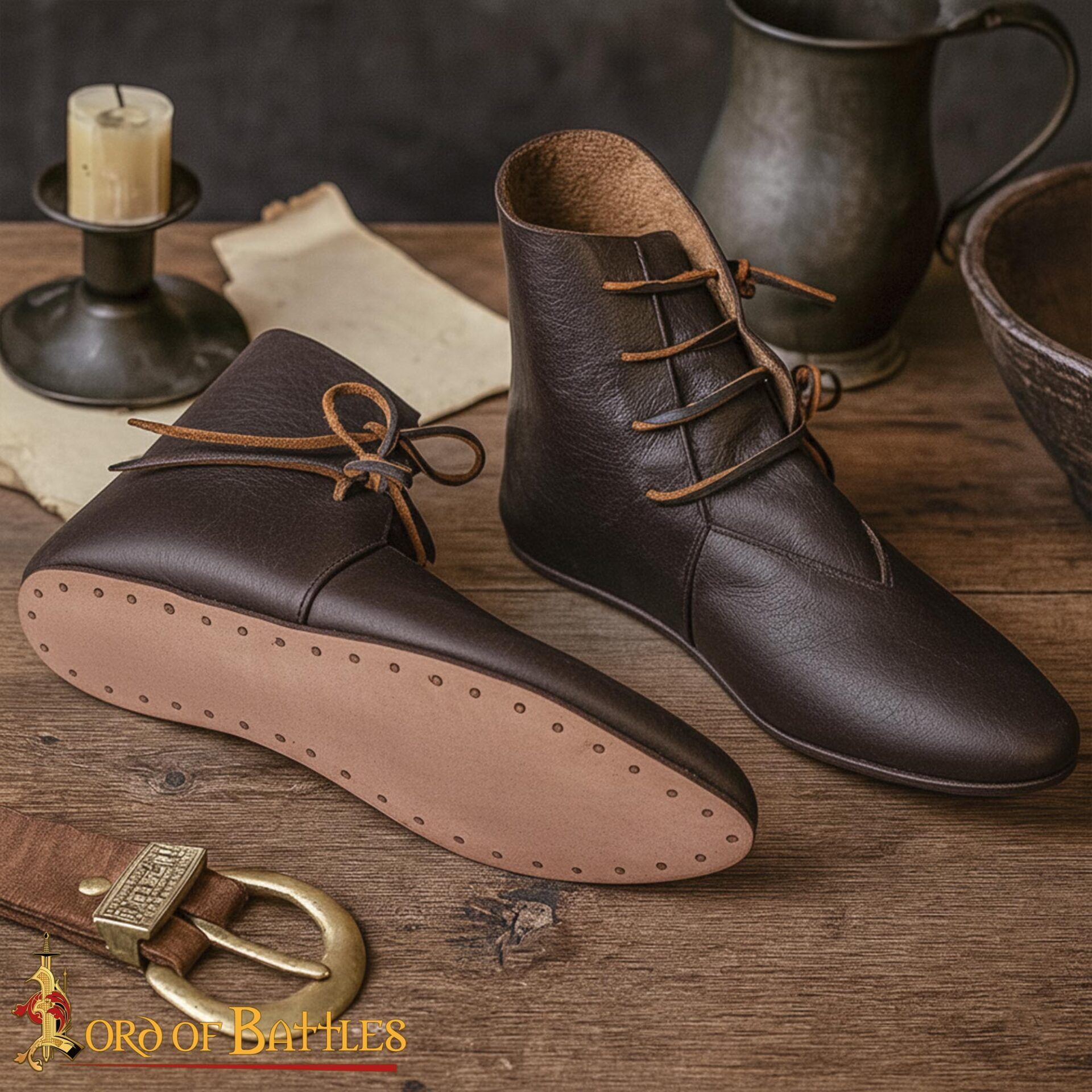 Medieval Turnshoes Leather Side-Laced Ankle Boots - 25257BR 5 Medieval Turnshoes