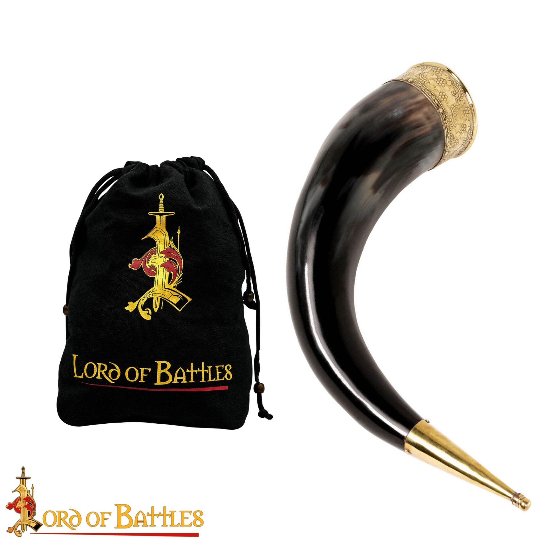 Medieval Viking Drinking Horn with Brass Decoration-4234 3 Viking Drinking Horn