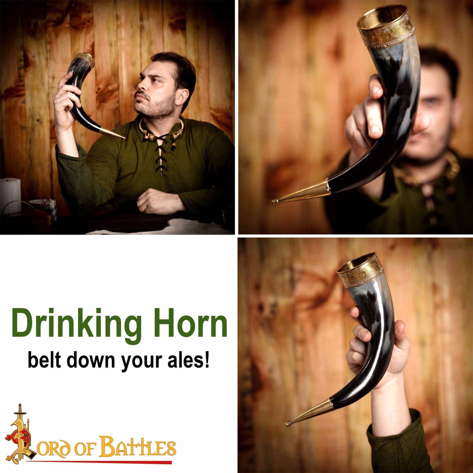 Medieval Viking Drinking Horn with Brass Decoration-4234 6 Viking Drinking Horn