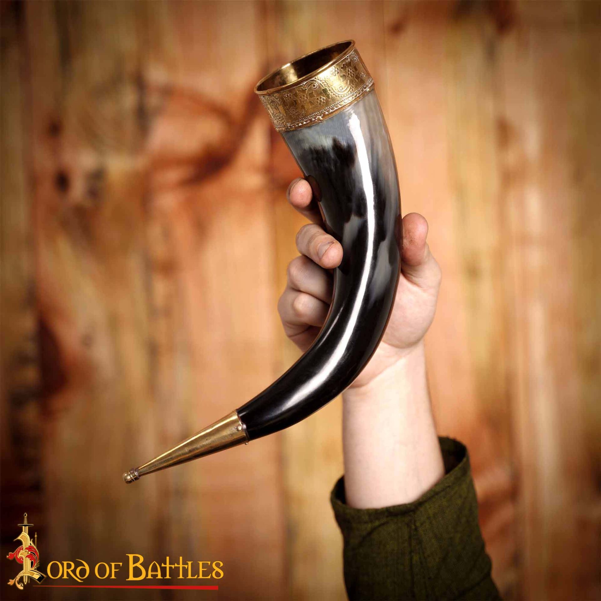 Medieval Viking Drinking Horn with Brass Decoration-4234 Viking Drinking Horn