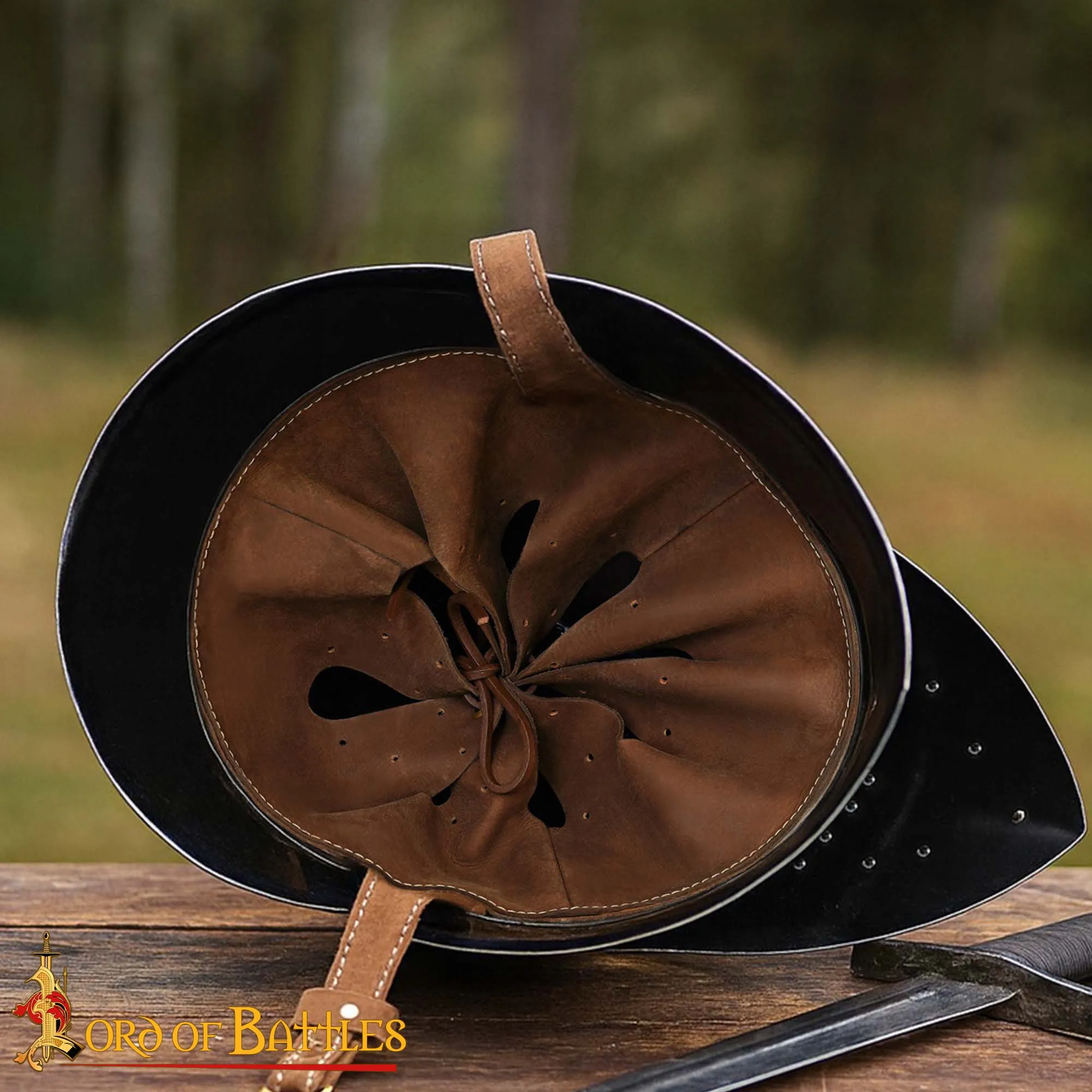 14th Century Visored Bascinet Helmet with Leather Liner-2224PL16 5 Bascinet Helmet