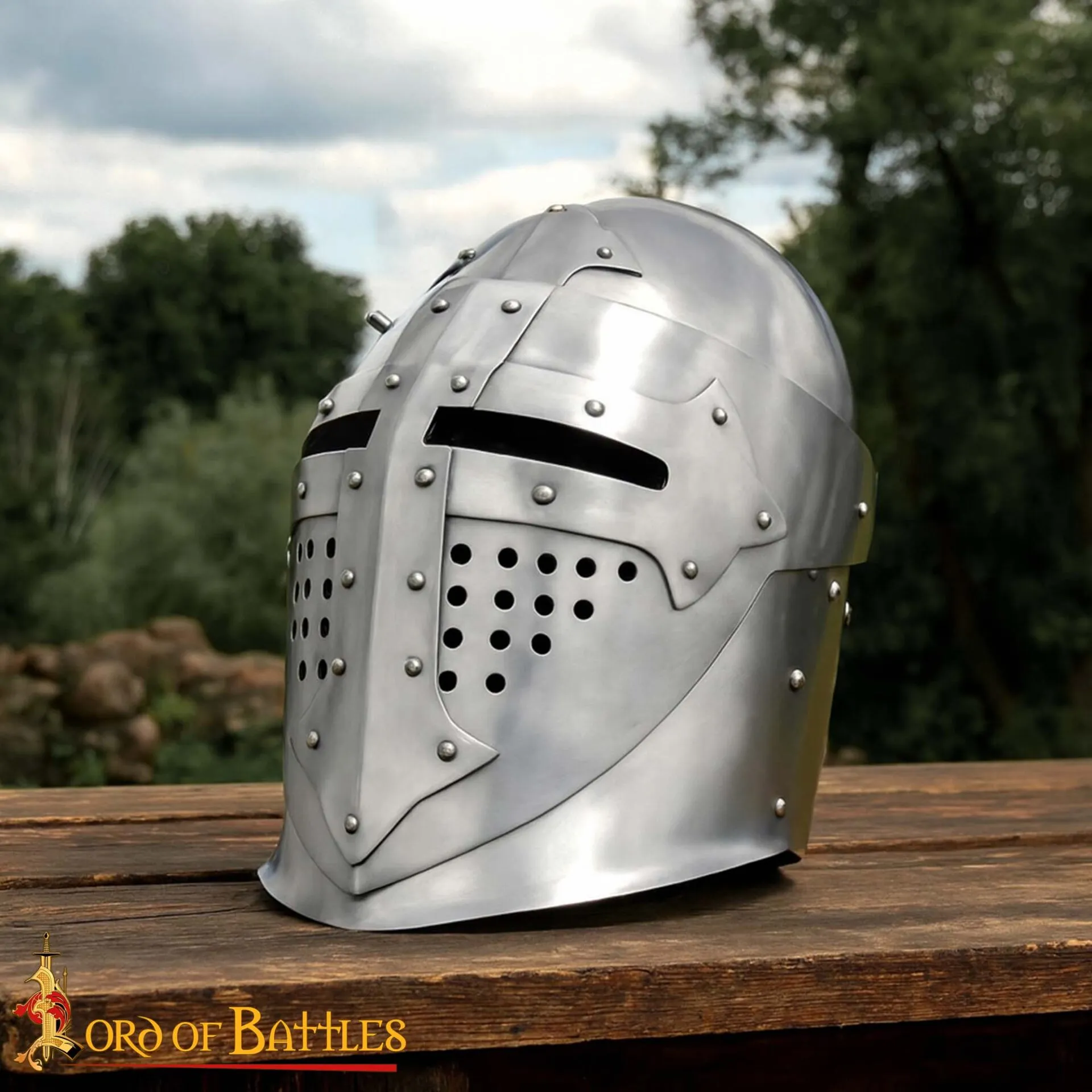14th Century Visored Bascinet Helmet with Leather Liner-2224PL16 Bascinet Helmet
