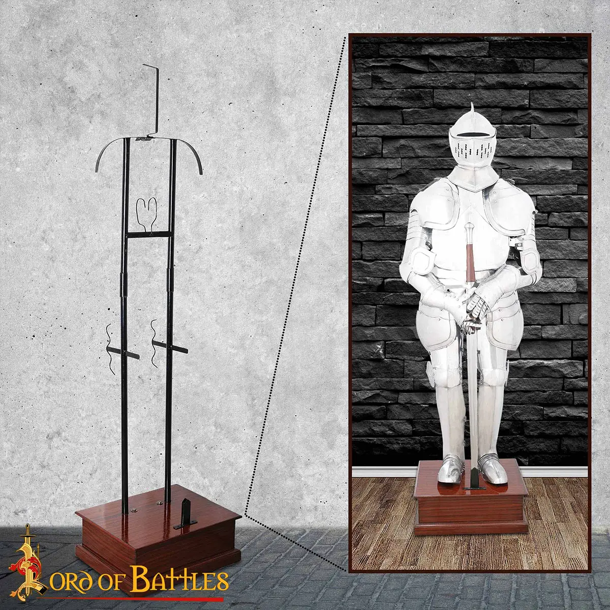 Medieval Full Armour Display Stand – 18 Gauge Steel Frame with Hardwood Base Medieval Full Armour Display Stand – 18 Gauge Steel Frame with Hardwood Base - Image 2