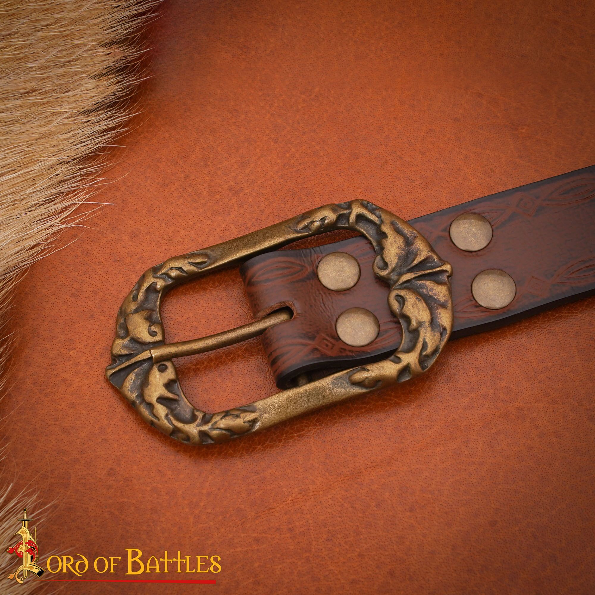 13th–15th Century Medieval Brown Leather Belt with Brass Buckle – Embossed Historical Waist Belt for Reenactment and Costume Accessories-26064BR 7 Genuine Leather Belt