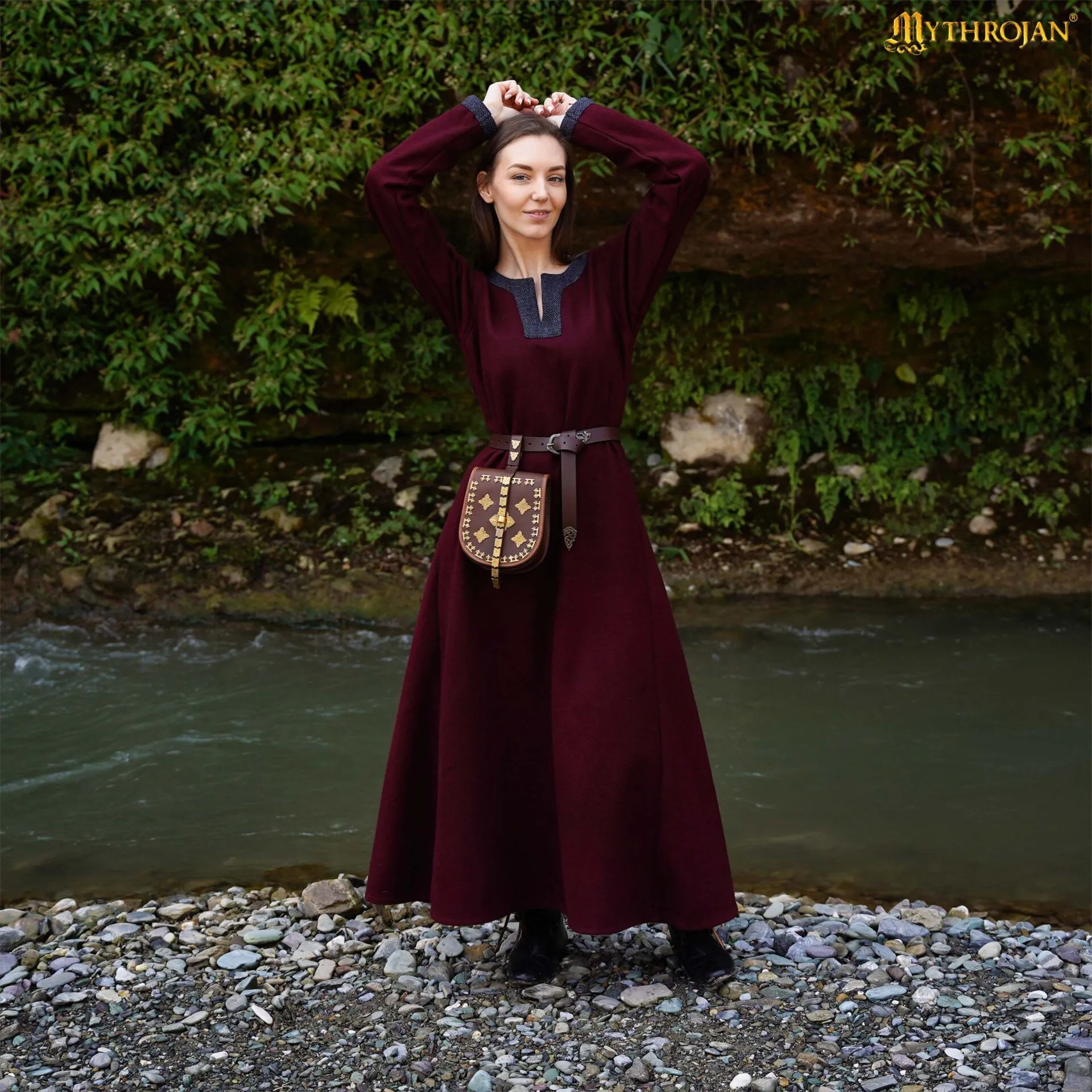 Ingrid the Shieldmaiden Viking Dress - Recycled Wool with Diamond Twill Trim, Early Medieval - 301133WRBL 5 Viking Woolen Dress