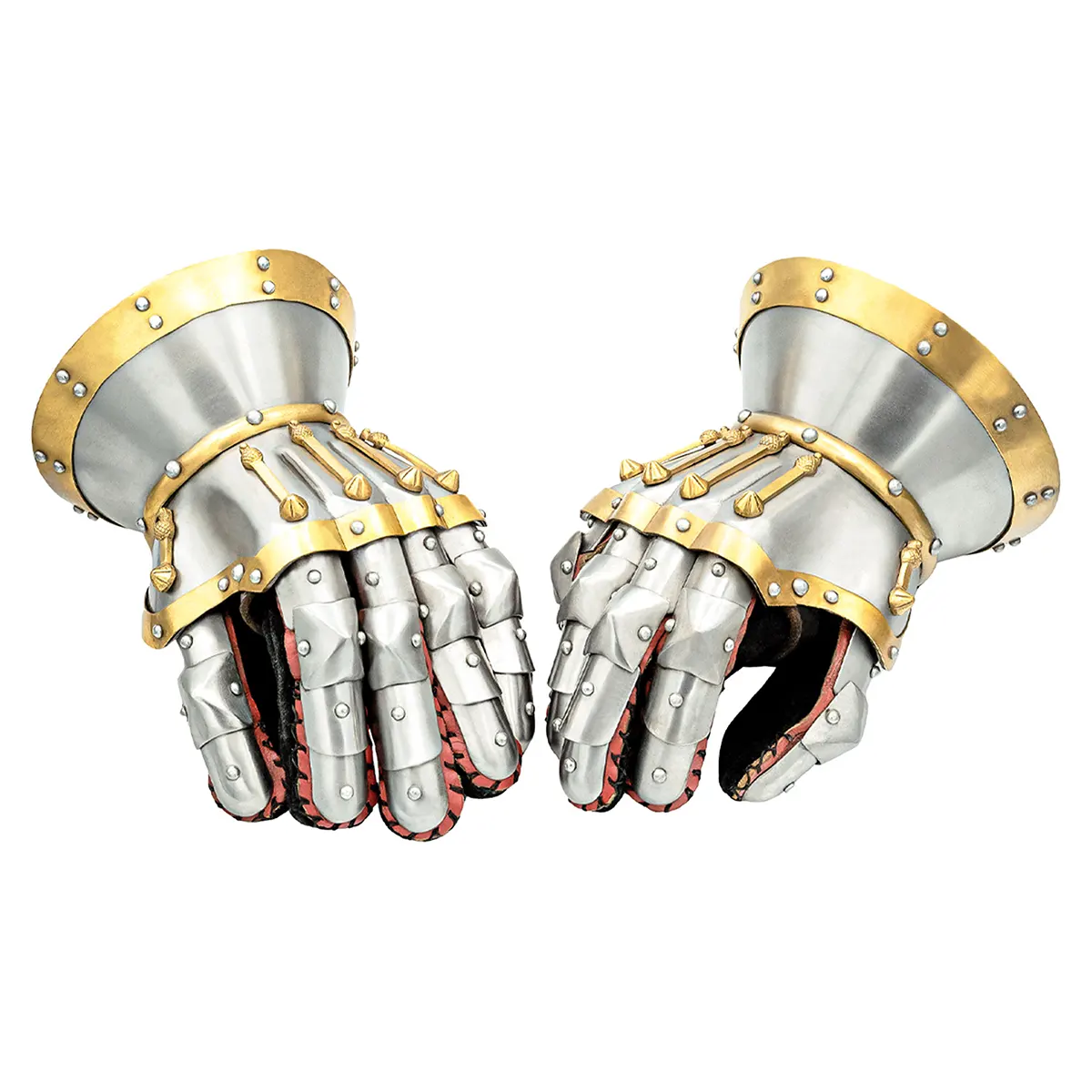 Medieval Hourglass Gauntlets 16 Gauge Steel with Brass Accents & Integrated Suede Leather Gloves Armor Medieval Hourglass Gauntlets 16 Gauge Steel with Brass Accents & Integrated Suede Leather Gloves Armor