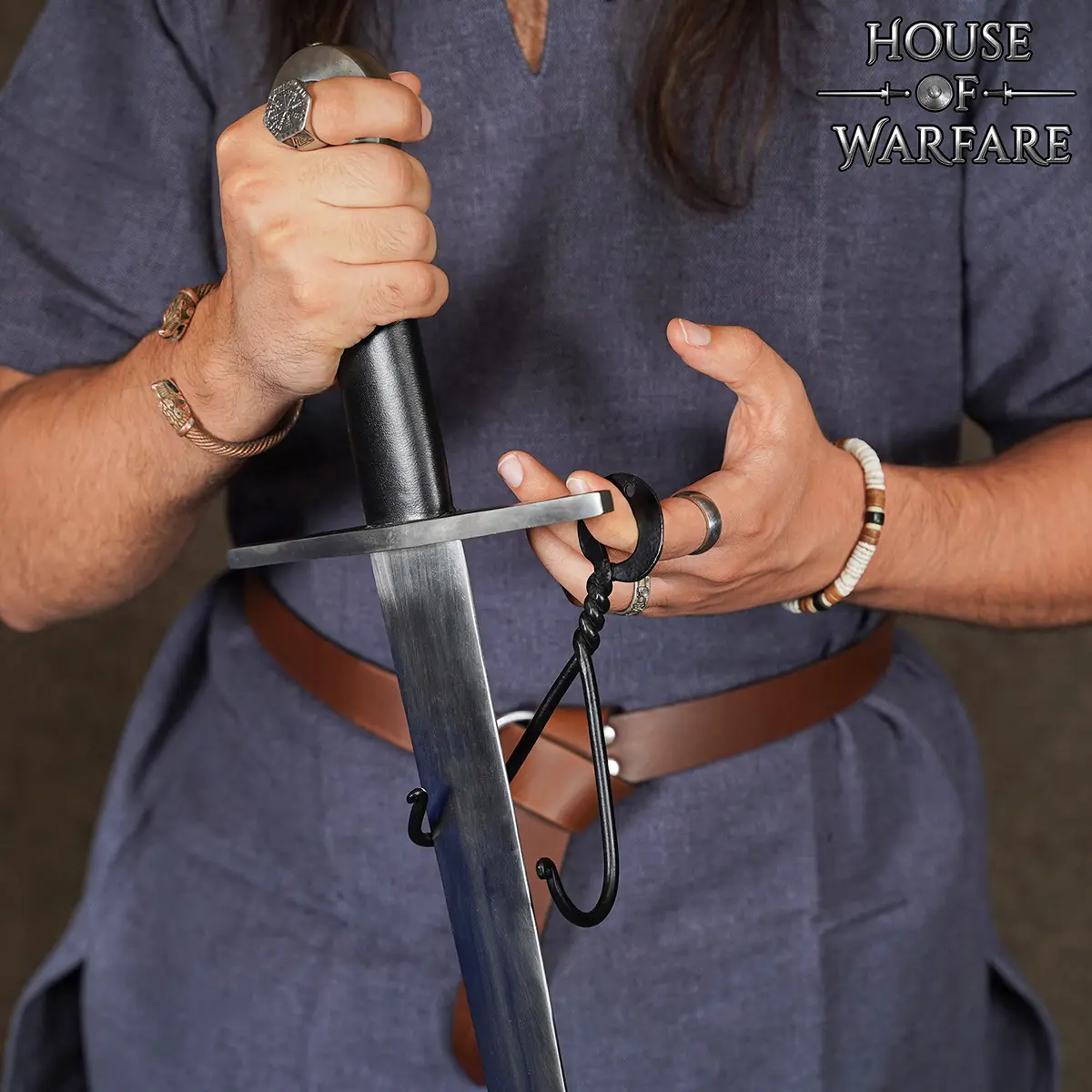 Hand-Forged Black Iron Sword Wall Mount – Double Hook Display Hanger - Image 6