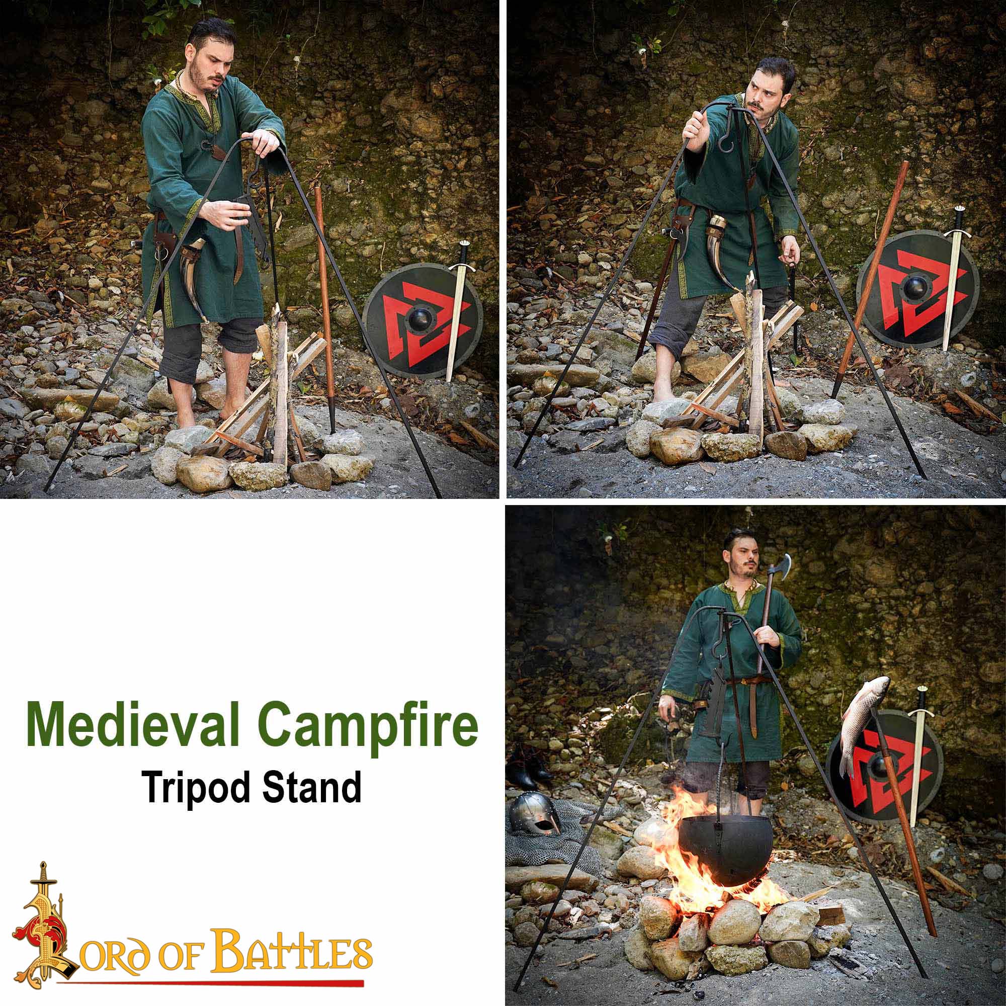 18th Century Hand-Forged Wrought Iron Cooking Tripod-8511M 7 Medieval Campfire Tripod