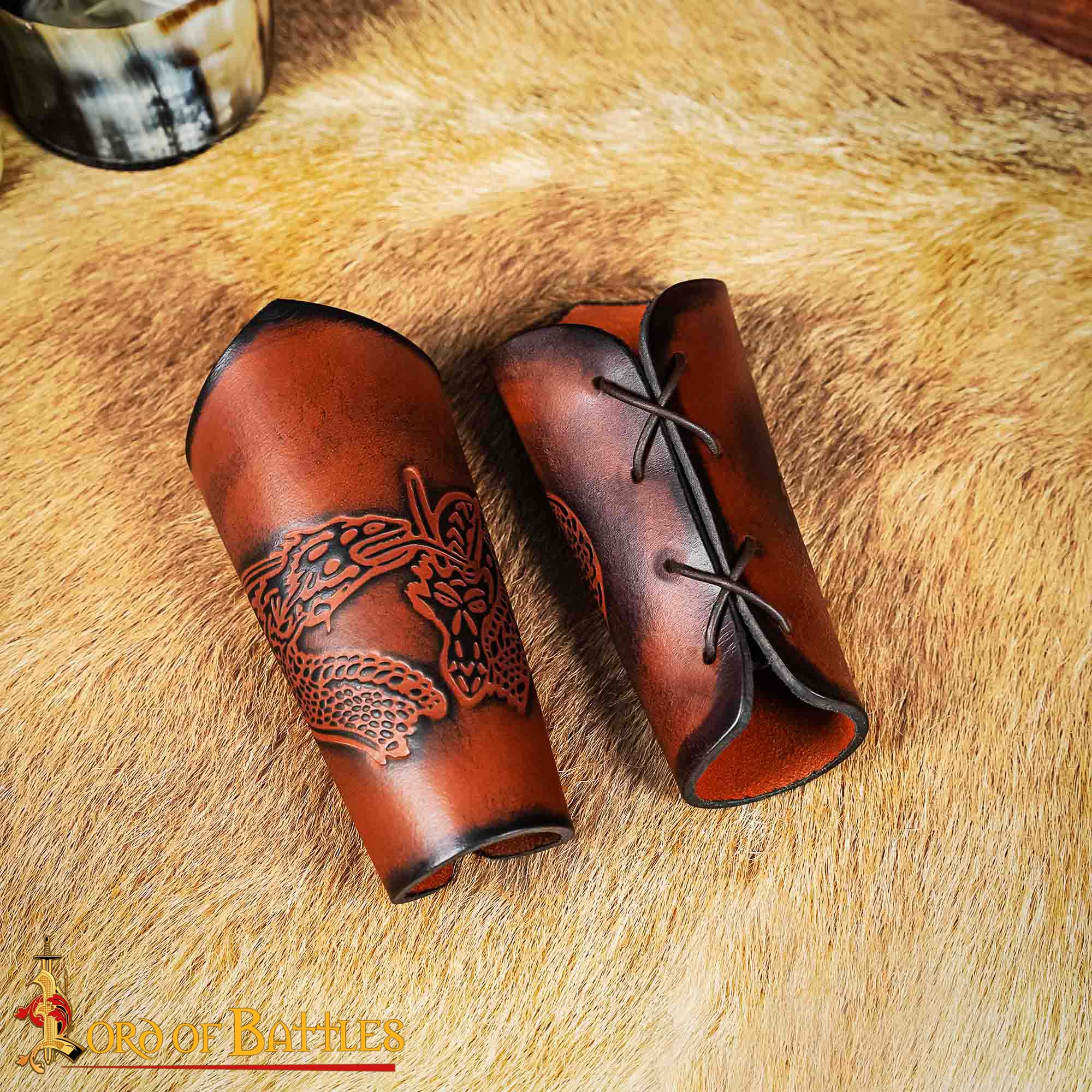 Fantasy-Inspired Leather Bracers with Dragon Motif-25907BR 5 bracers