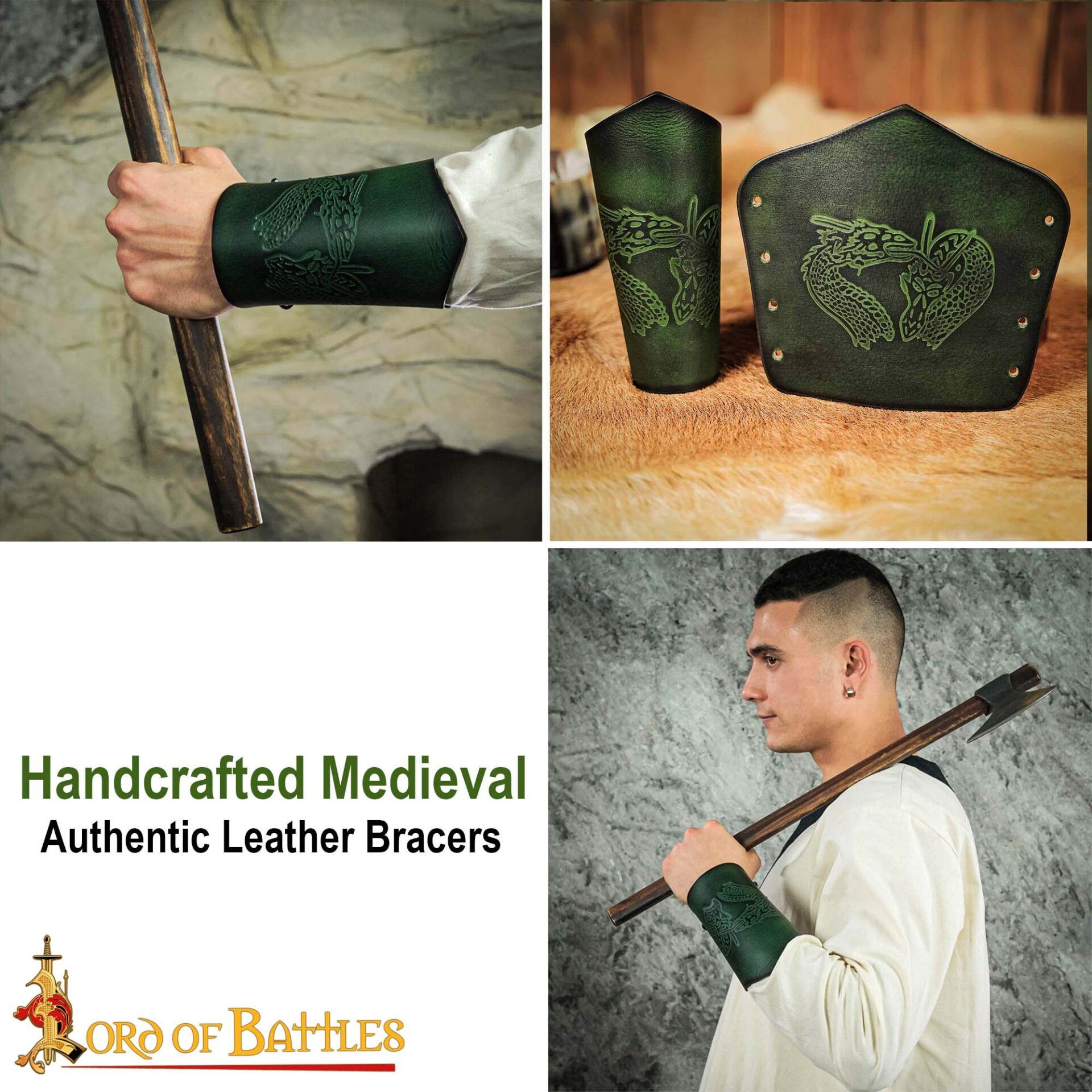 Fantasy Leather Bracers with Embossed Dragon Motif-25907GR 8 bracers