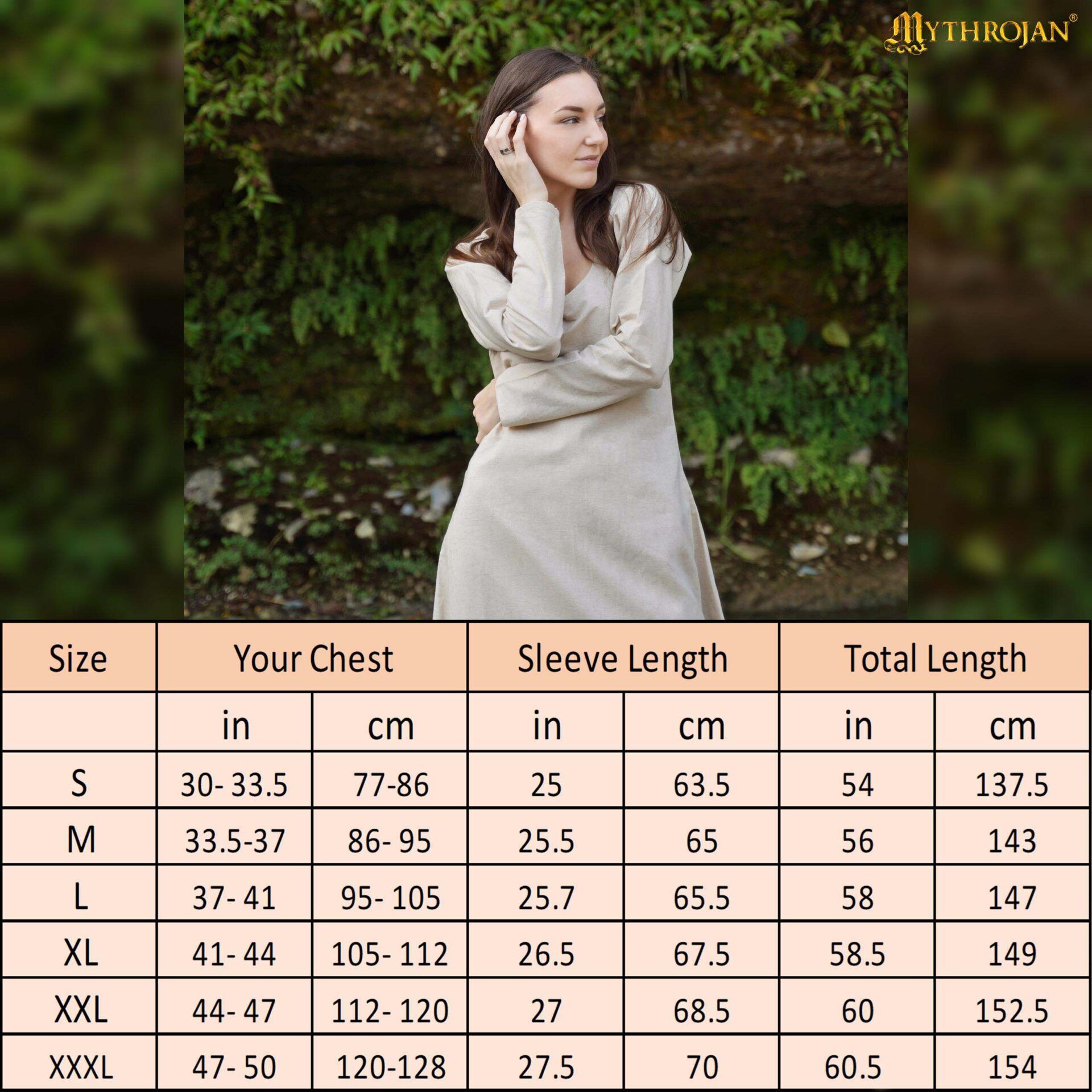 Medieval Linen Round Neck Underdress Natural Long Sleeved Gown - 301115LCN 2 Underdress