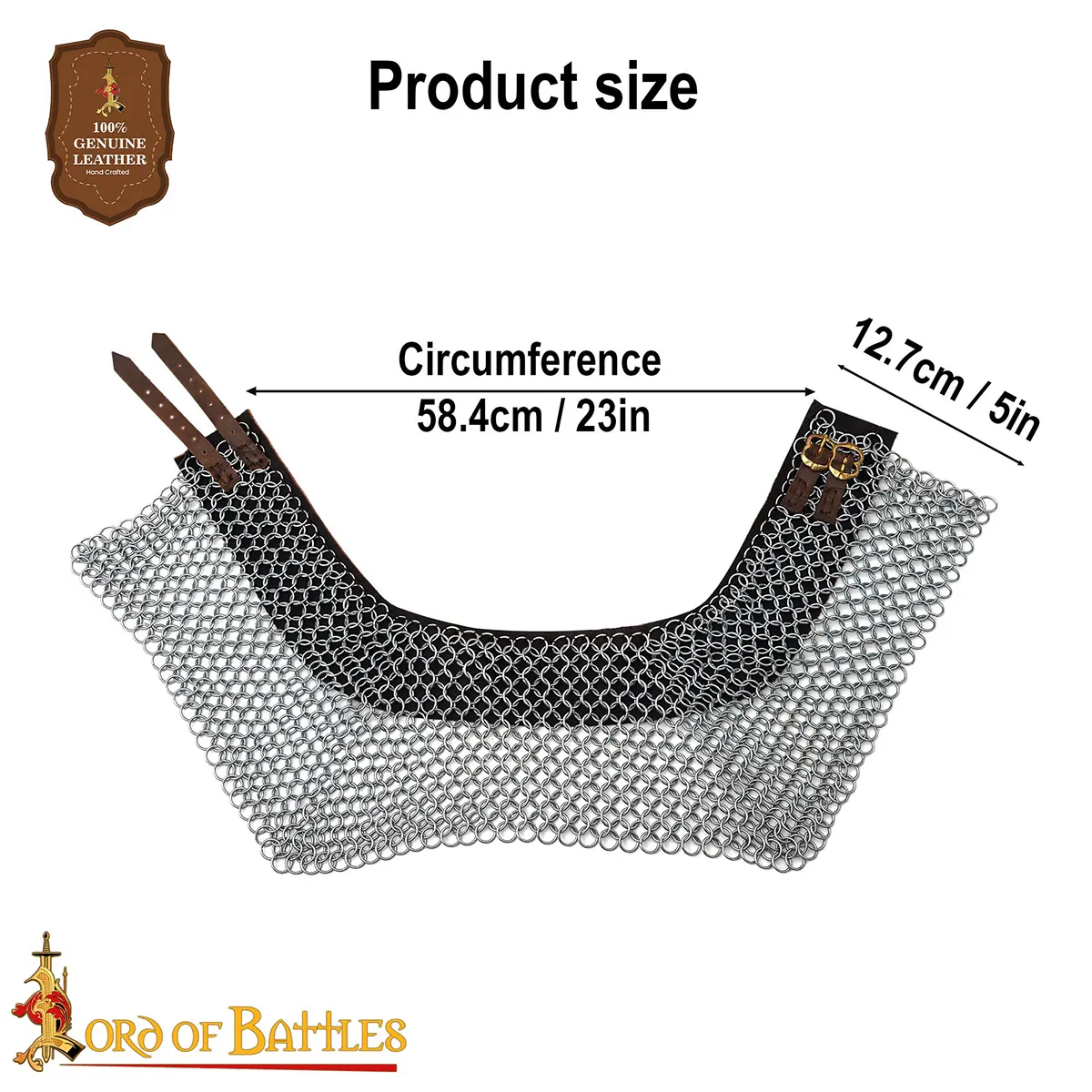 Medieval Chainmail Standard – High Tensile Butted Rings with Leather Trim – 9mm 16 Gauge Neck Protection - Image 3