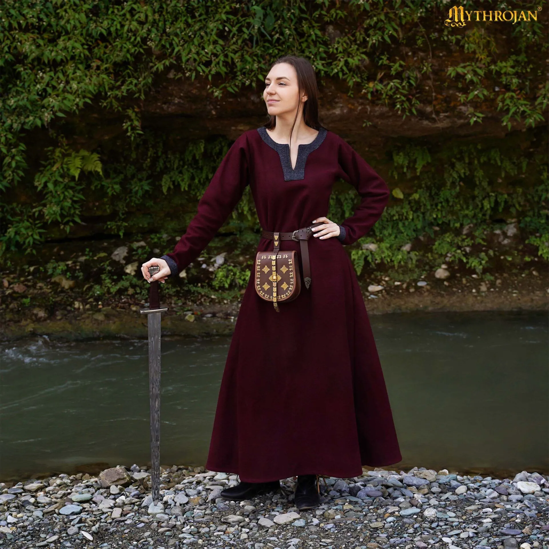 Ingrid the Shieldmaiden Viking Dress - Recycled Wool with Diamond Twill Trim, Early Medieval - 301133WRBL 1 Viking Woolen Dress