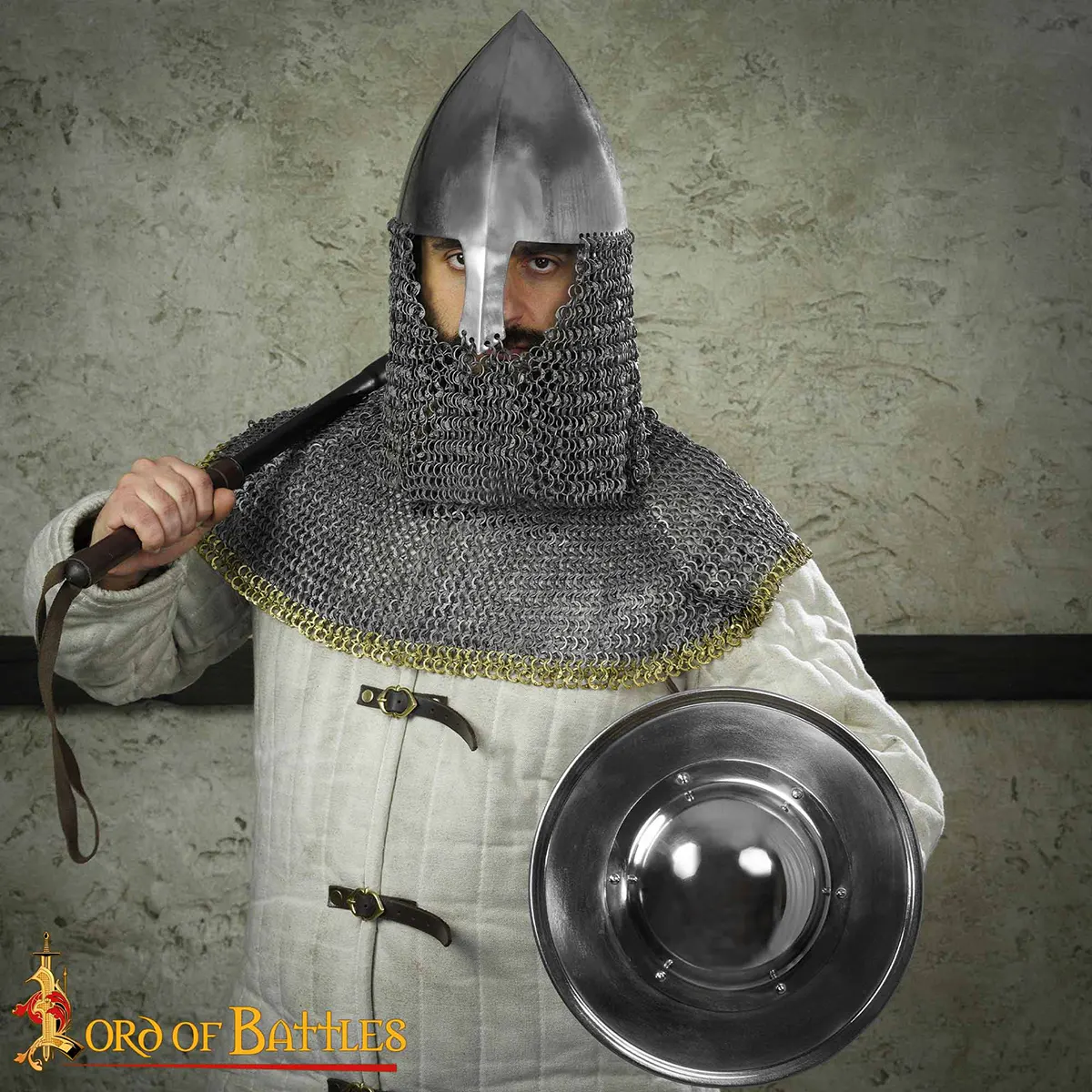 Olmutz Nasal 11th Century Helmet with Chainmail Camail 12 gauge - Image 4
