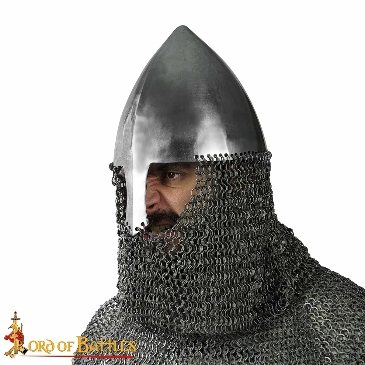 Olmutz Nasal 11th Century Helmet with Chainmail Camail 12 gauge - Image 7