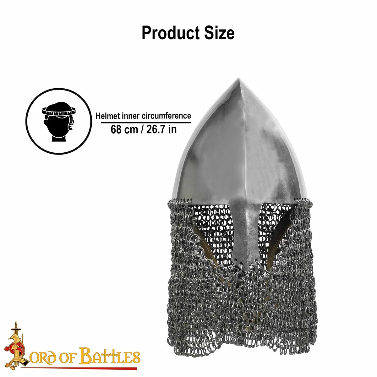 Olmutz Nasal 11th Century Helmet with Chainmail Camail 12 gauge - Image 3
