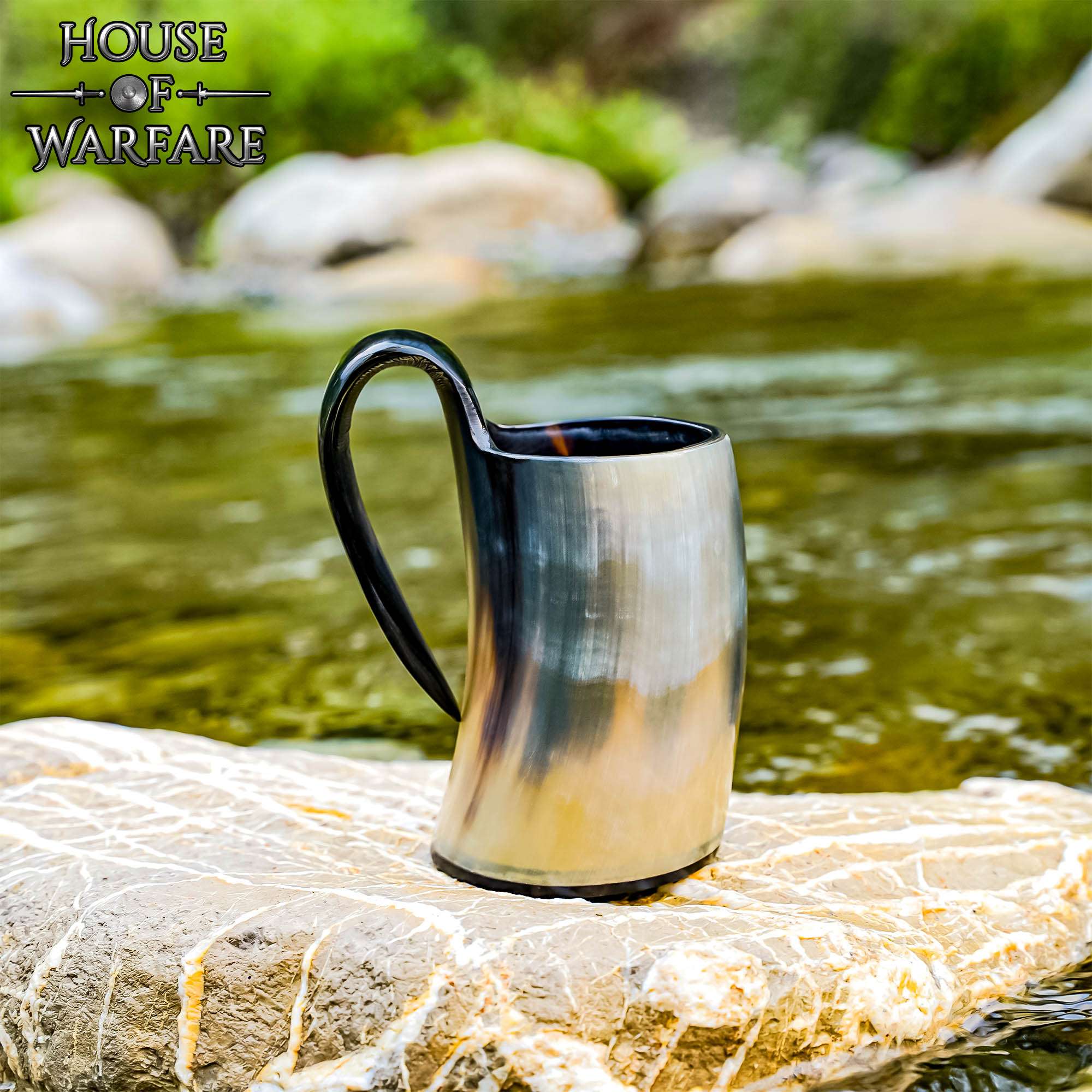 9th Century Viking Age Horn Tankard with Polished Finish and Curved Handle 1