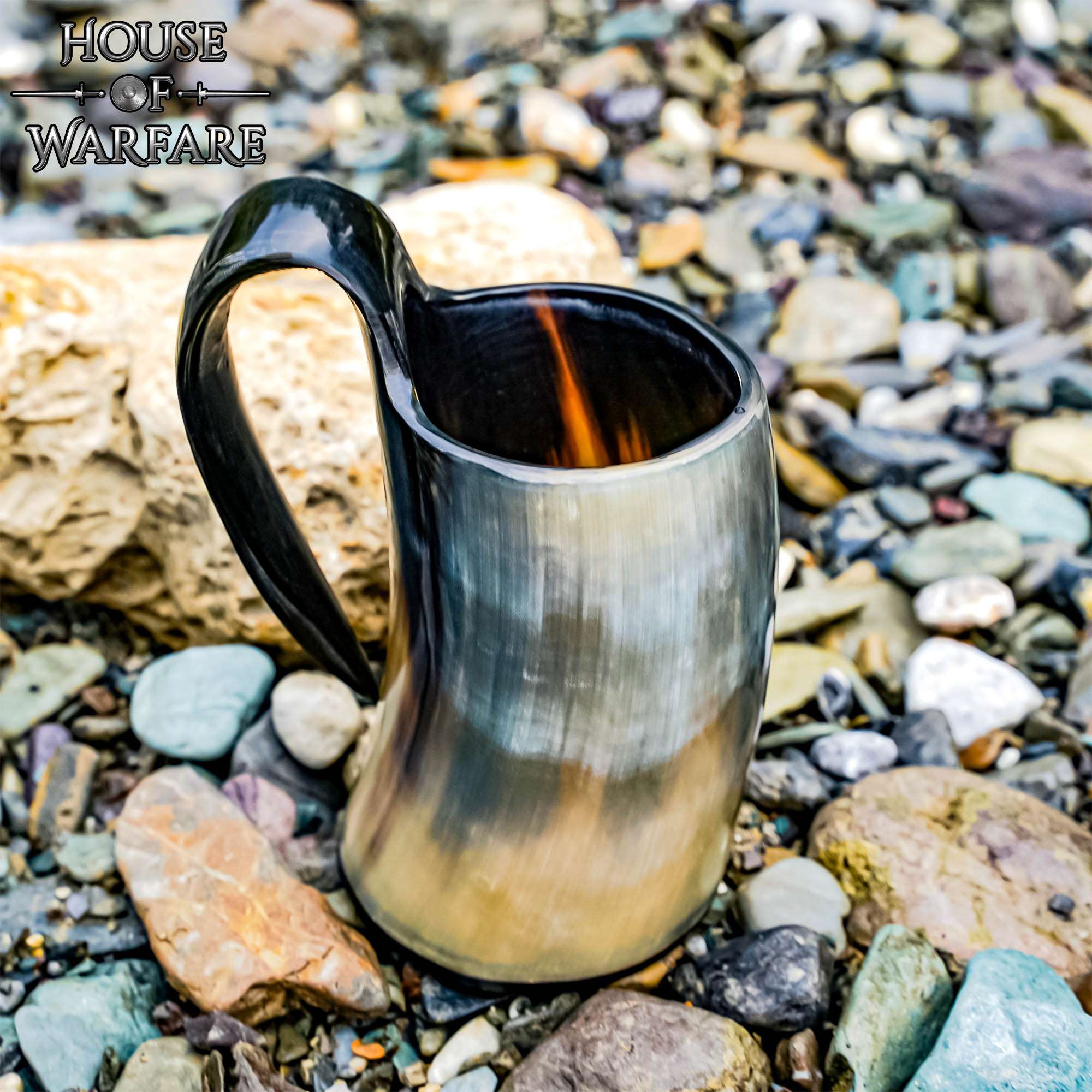 9th Century Viking Age Horn Tankard with Polished Finish and Curved Handle