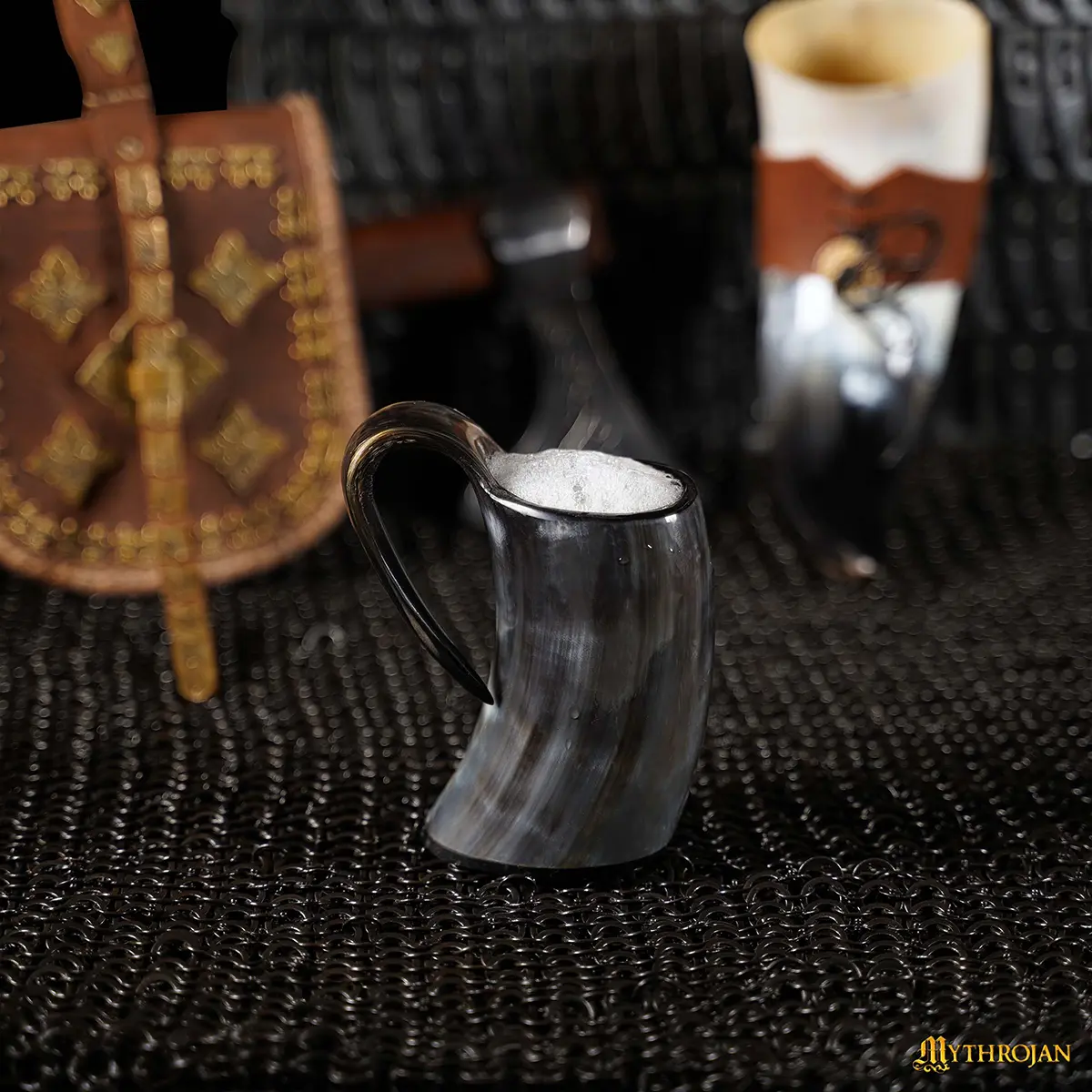 Set of 2 Viking Horn Ale Mugs – Handcrafted Ox Horn Mead Tankards with Handle (4.5″ / 250 ml) - Image 7