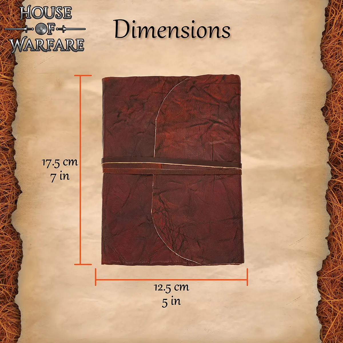 Medieval Rustic Leather Journal – 7” x 5” Handcrafted Diary with Wrap Closure - Image 3