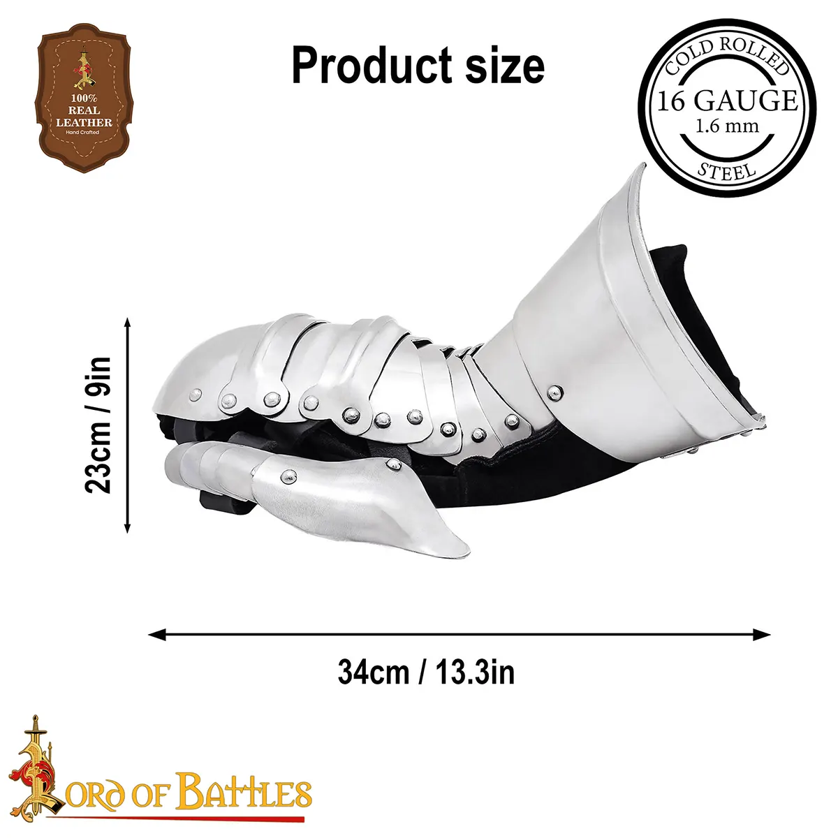 16 Gauge Medieval Clamshell Gauntlets with Suede Leather – Type B - Image 3